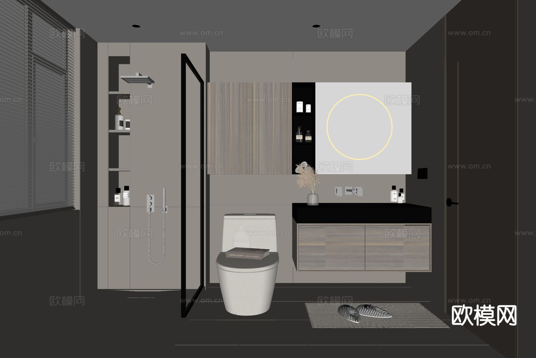 奶油风极简卫生间 浴室su模型下载（渲染图1）
