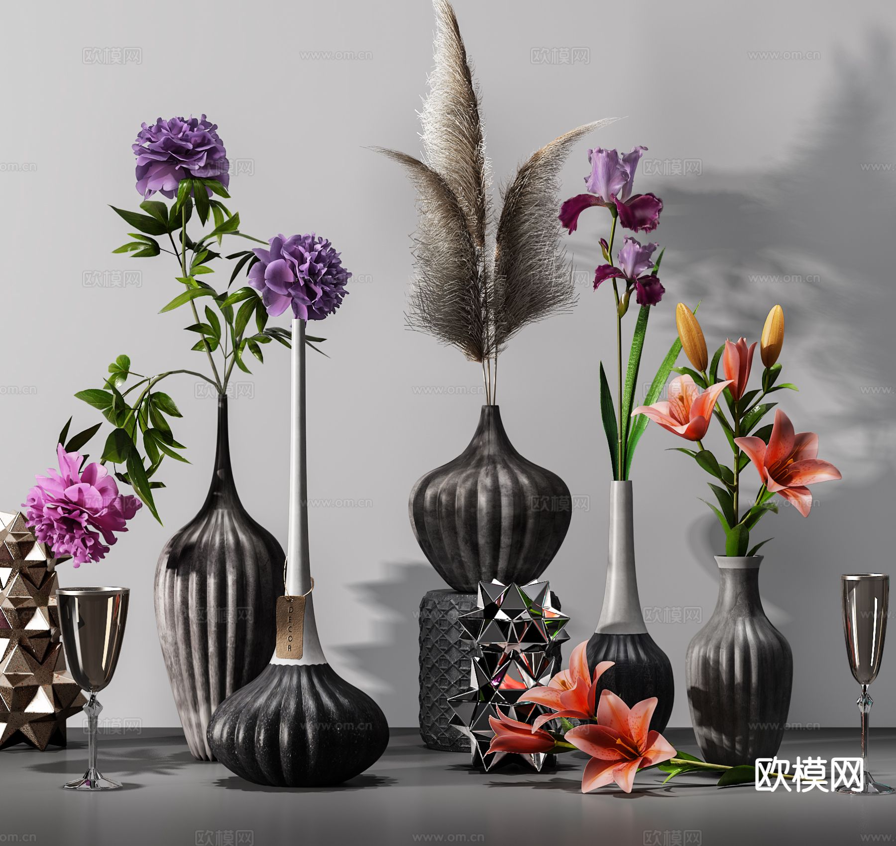 花瓶 花艺 插花 鲜花3d模型