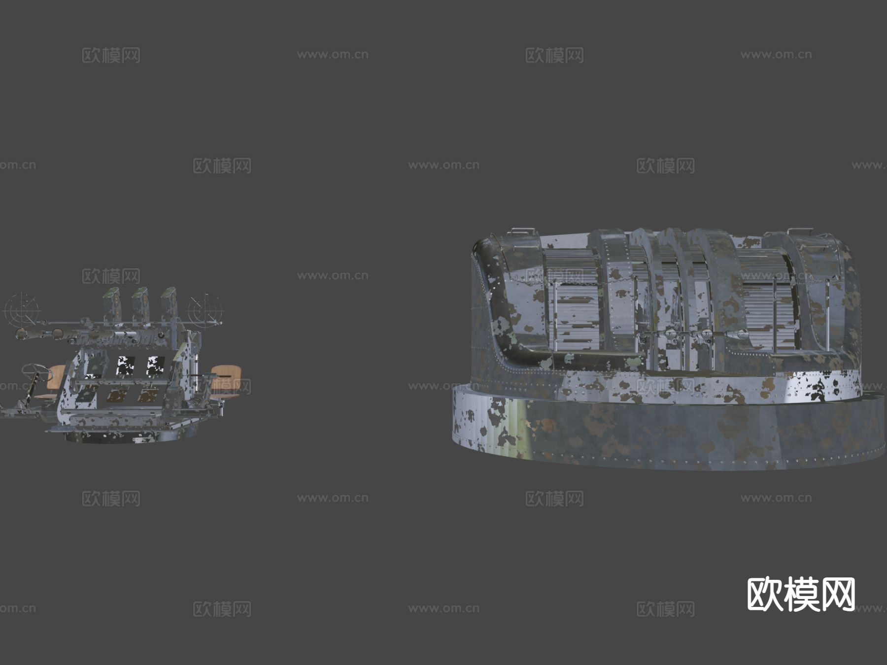 三联炮塔 军用武器3d模型