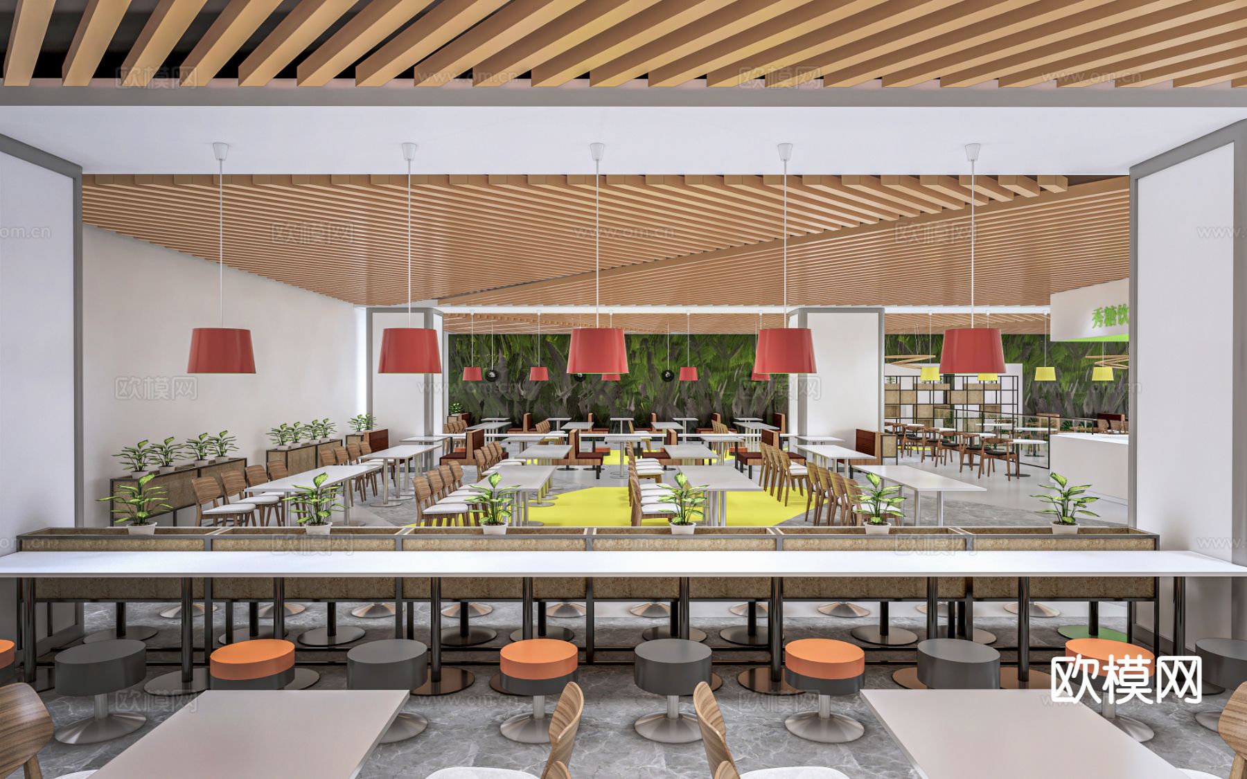 公司食堂 员工食堂su模型下载（渲染图2）
