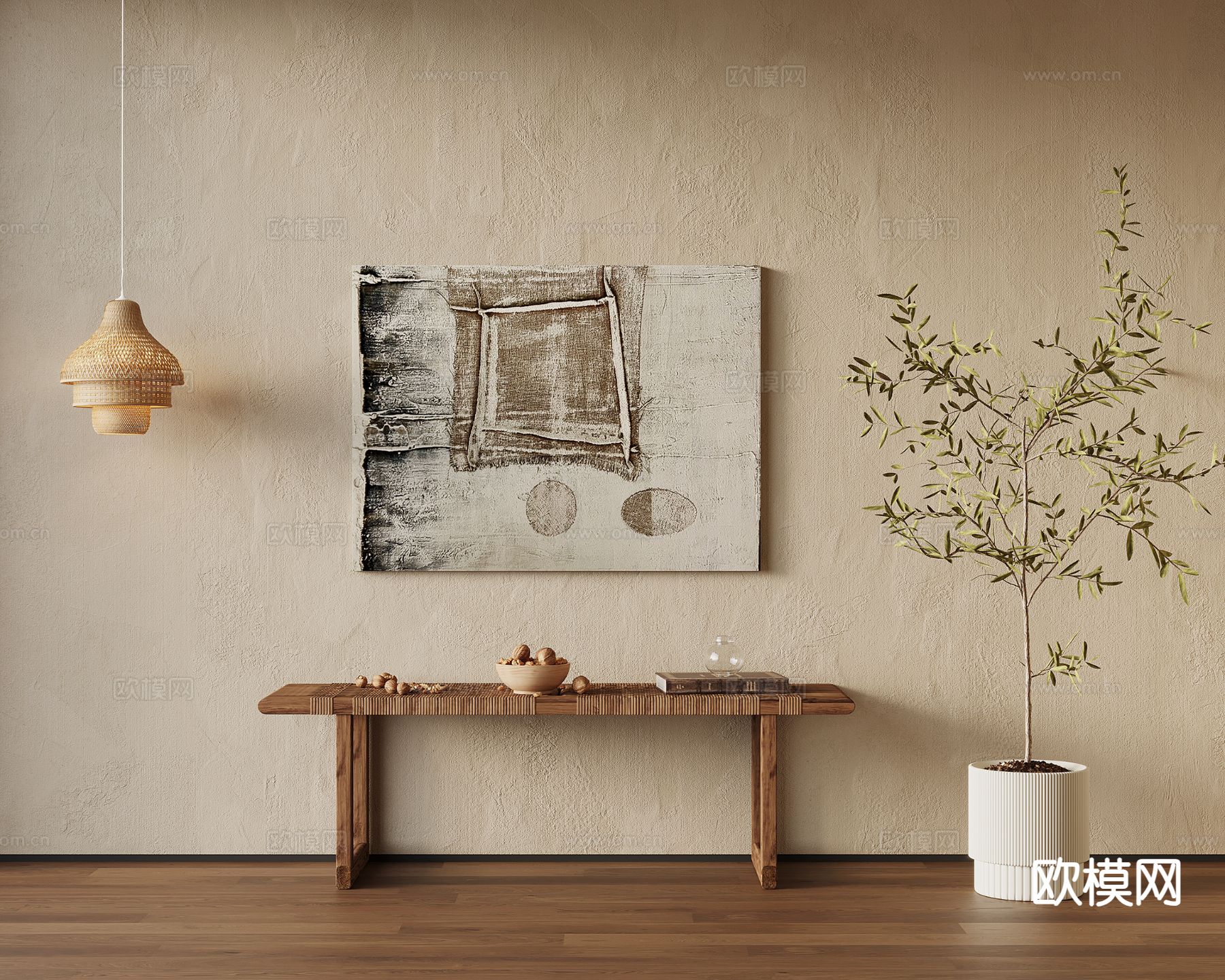 中古风长凳su模型下载（渲染图2）