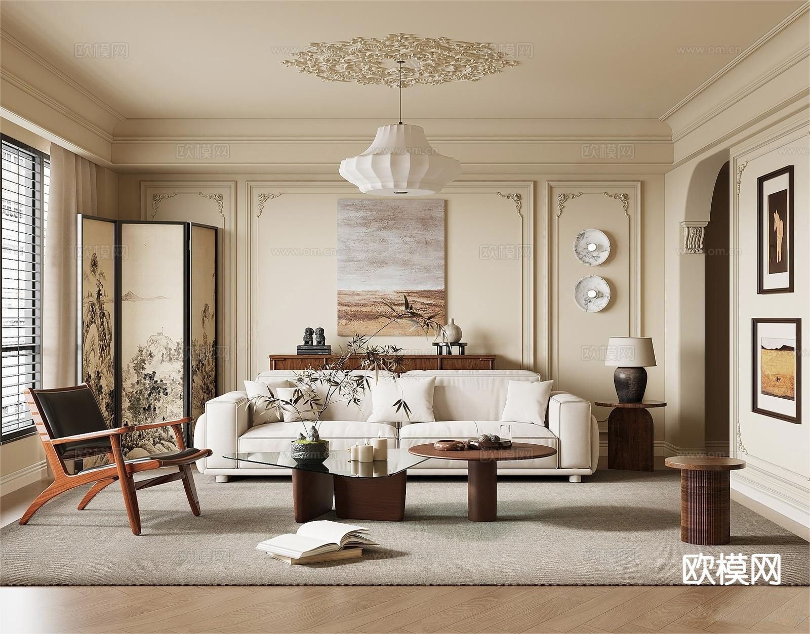 法式客厅3d模型下载（渲染图1）