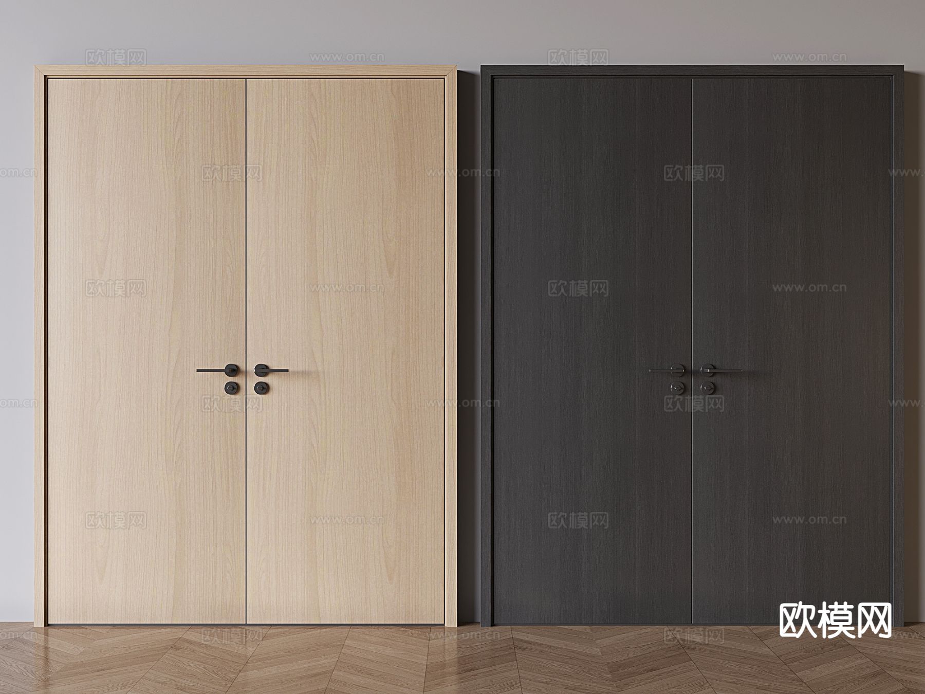 北欧对开门 酒店平开门 双开门su模型下载（渲染图2）