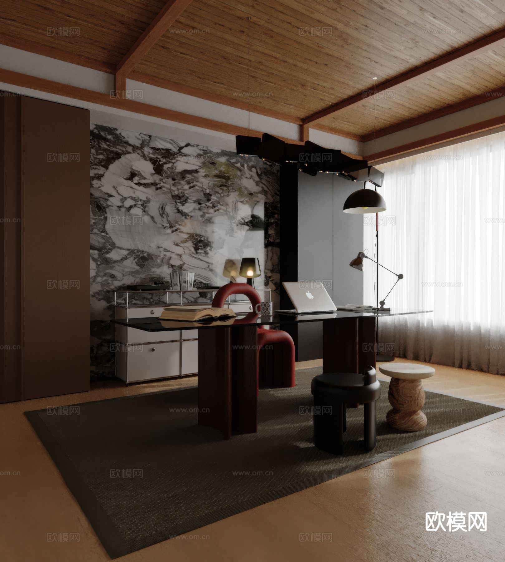 现代书房su模型下载（渲染图2）