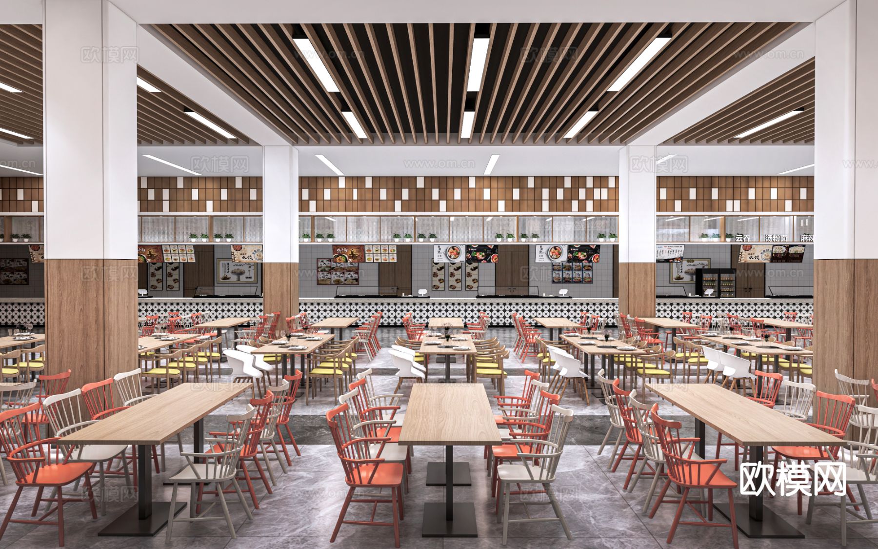 公司食堂 员工食堂su模型下载（渲染图2）