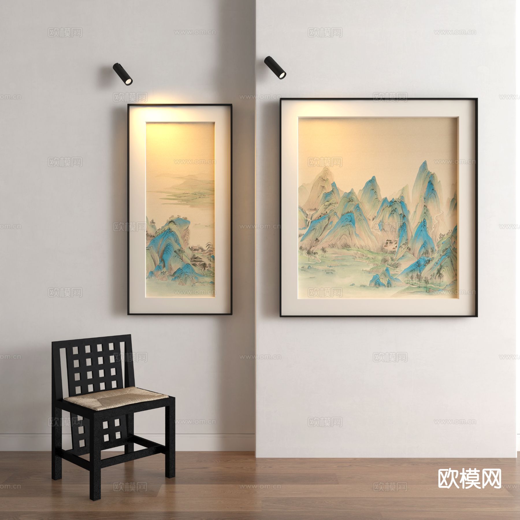 新中式山水画 艺术画 装饰画 挂画3d模型