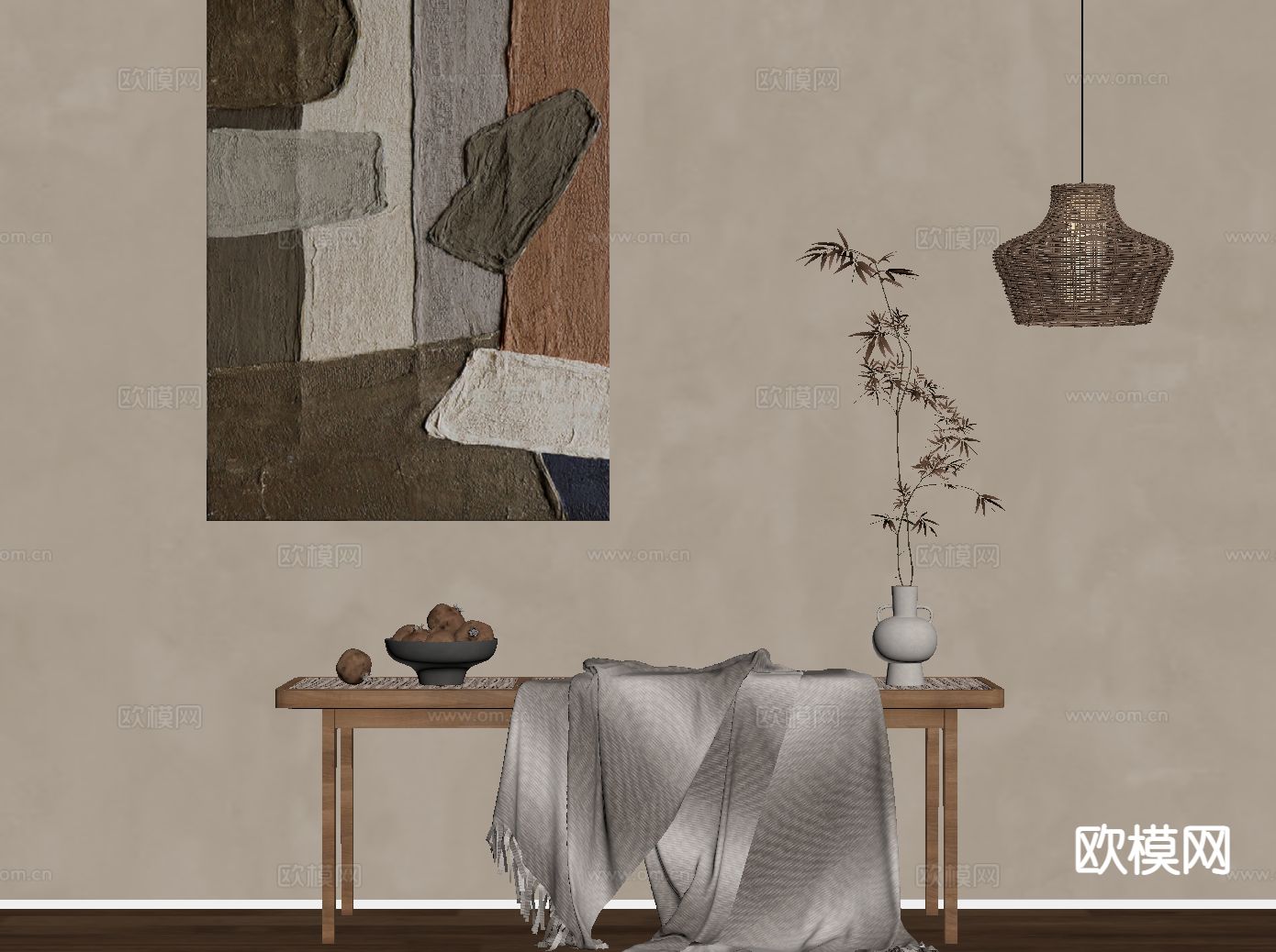 中古风长凳su模型下载（渲染图1）