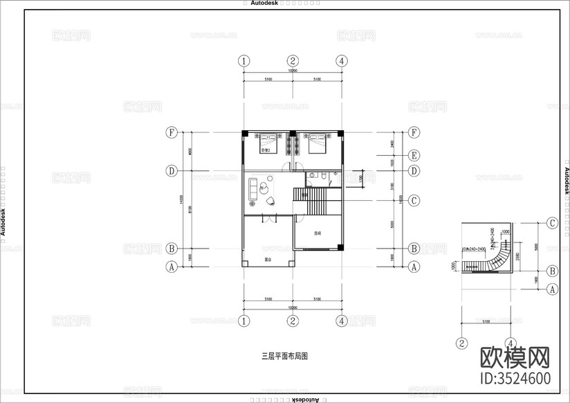 三層歐式鄉(xiāng)村自建房建筑施工圖下載(渲染圖4)