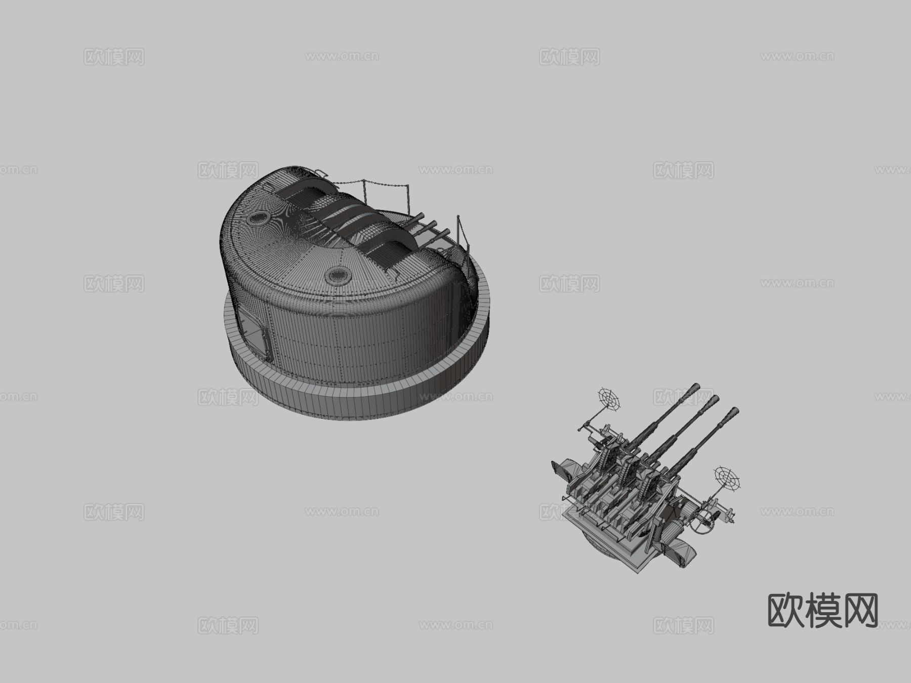 三联炮塔 军用武器3d模型