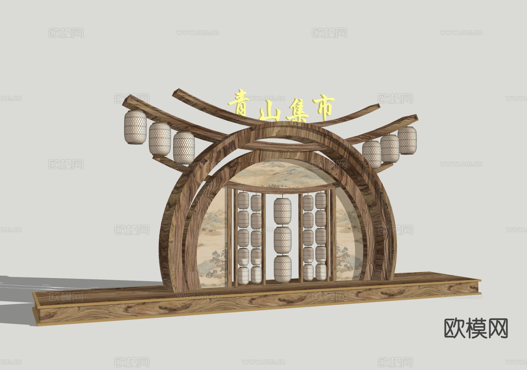 新中式美陈 国潮舞台 户外装置3d模型