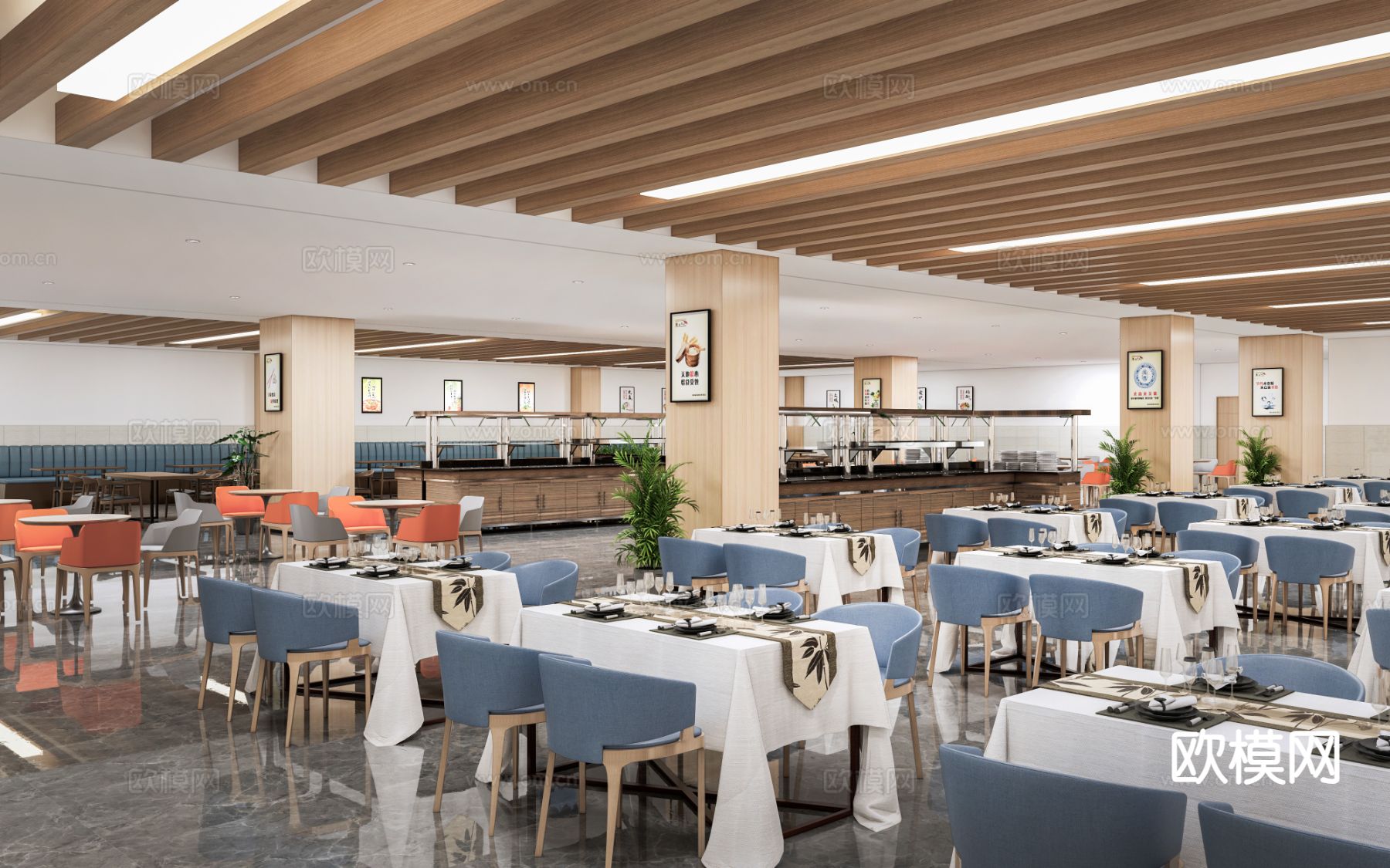 公司食堂 员工食堂su模型下载（渲染图2）