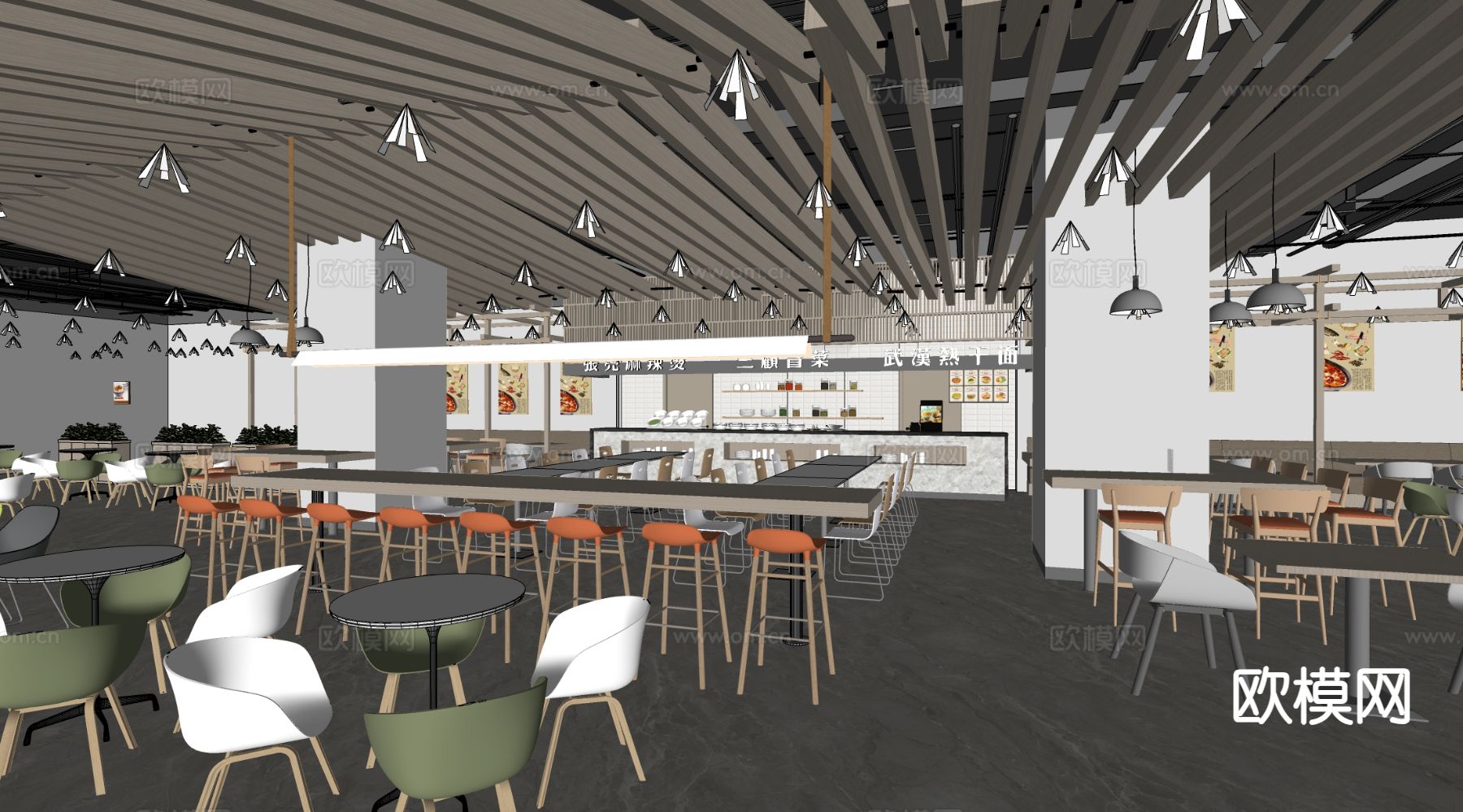 公司食堂 员工食堂su模型下载（渲染图1）