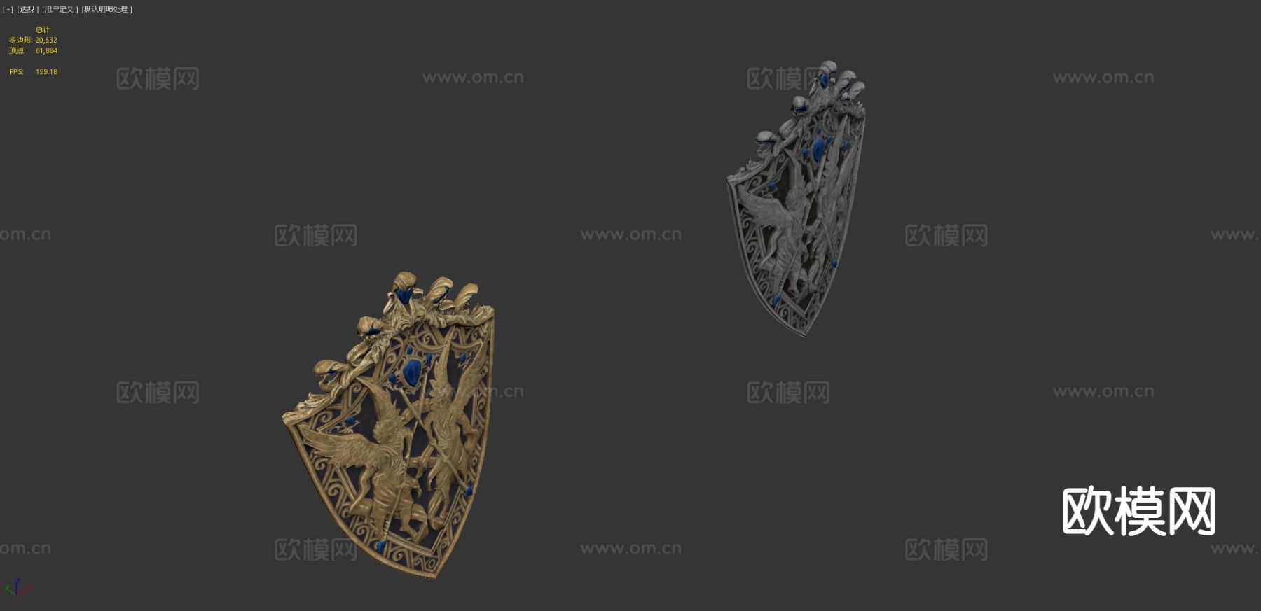 双天使盾 中世纪暗黑幻想武器盾牌3d模型