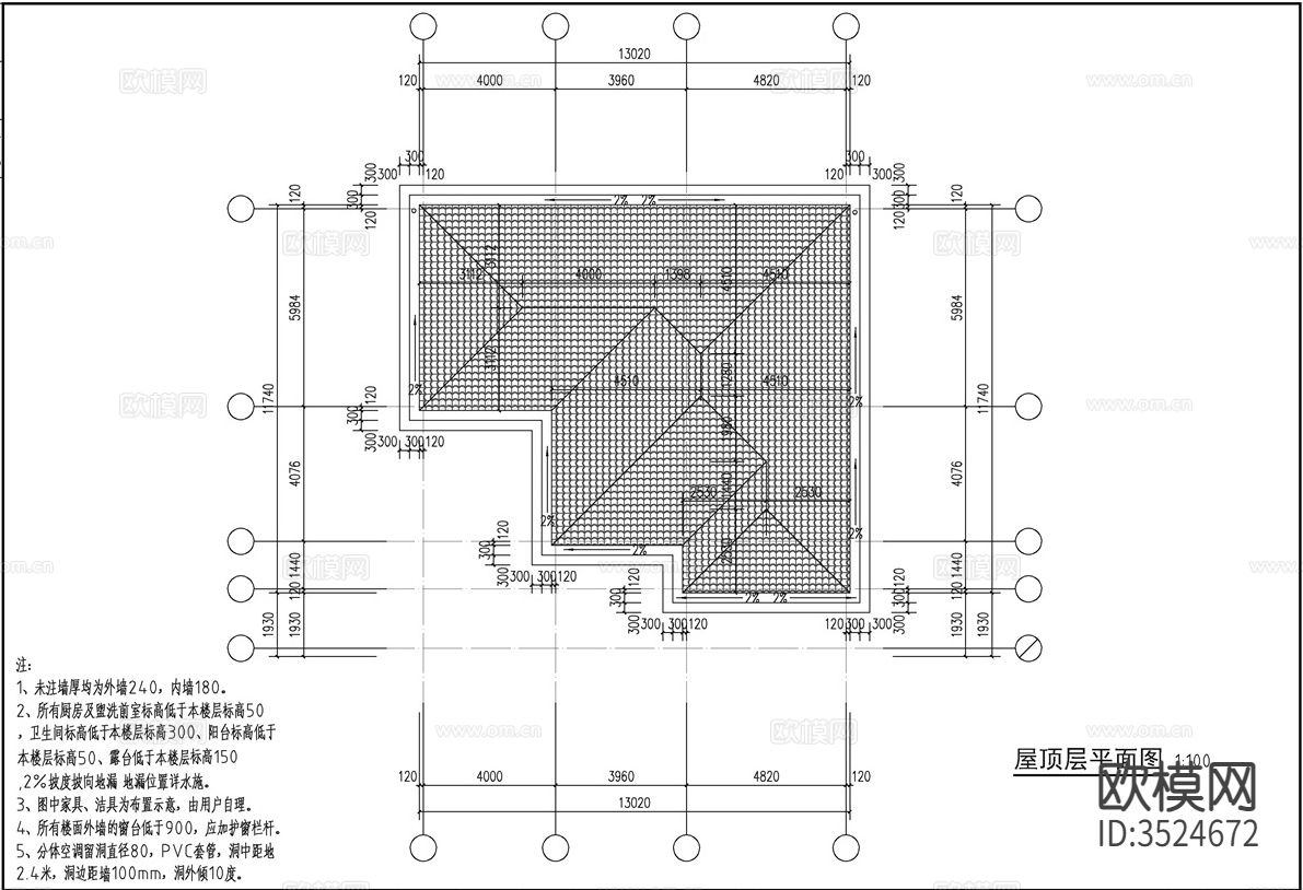 新中式三层独栋别墅建筑cad平面图下载（渲染图7）