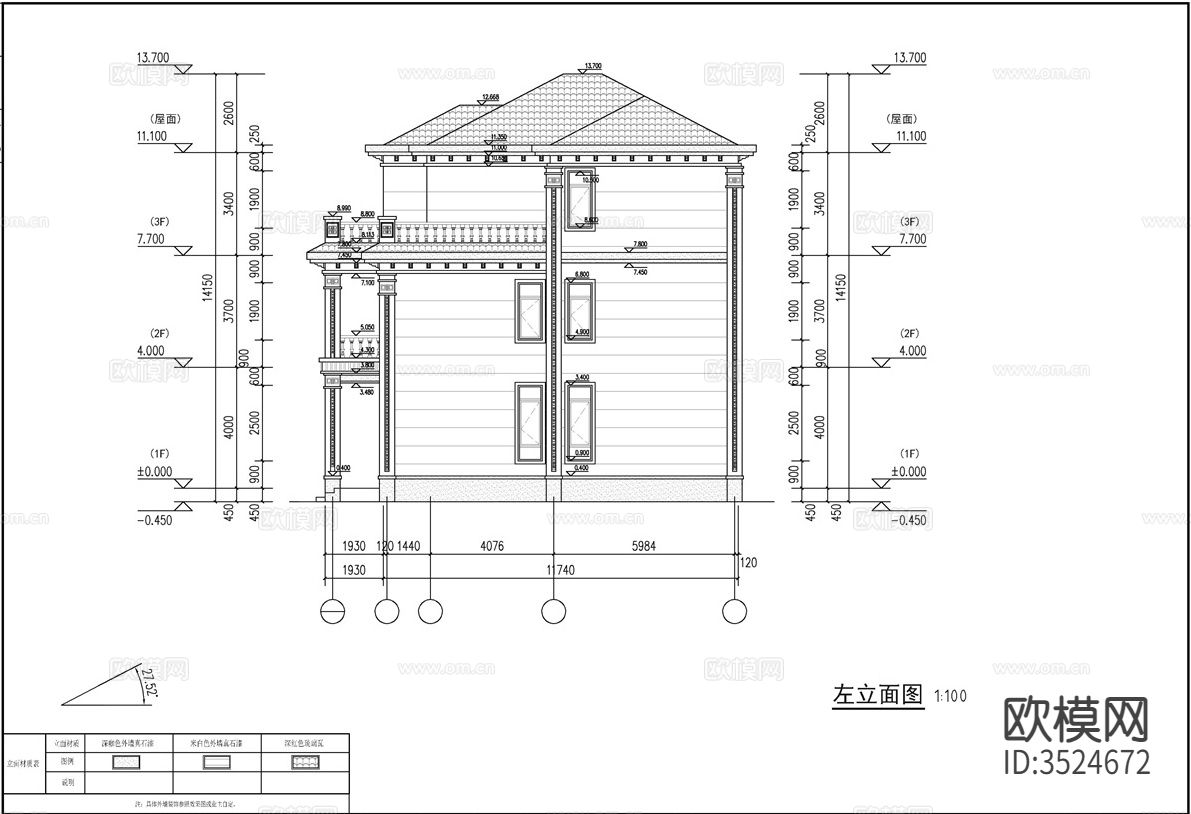 新中式三层独栋别墅建筑cad平面图下载（渲染图6）