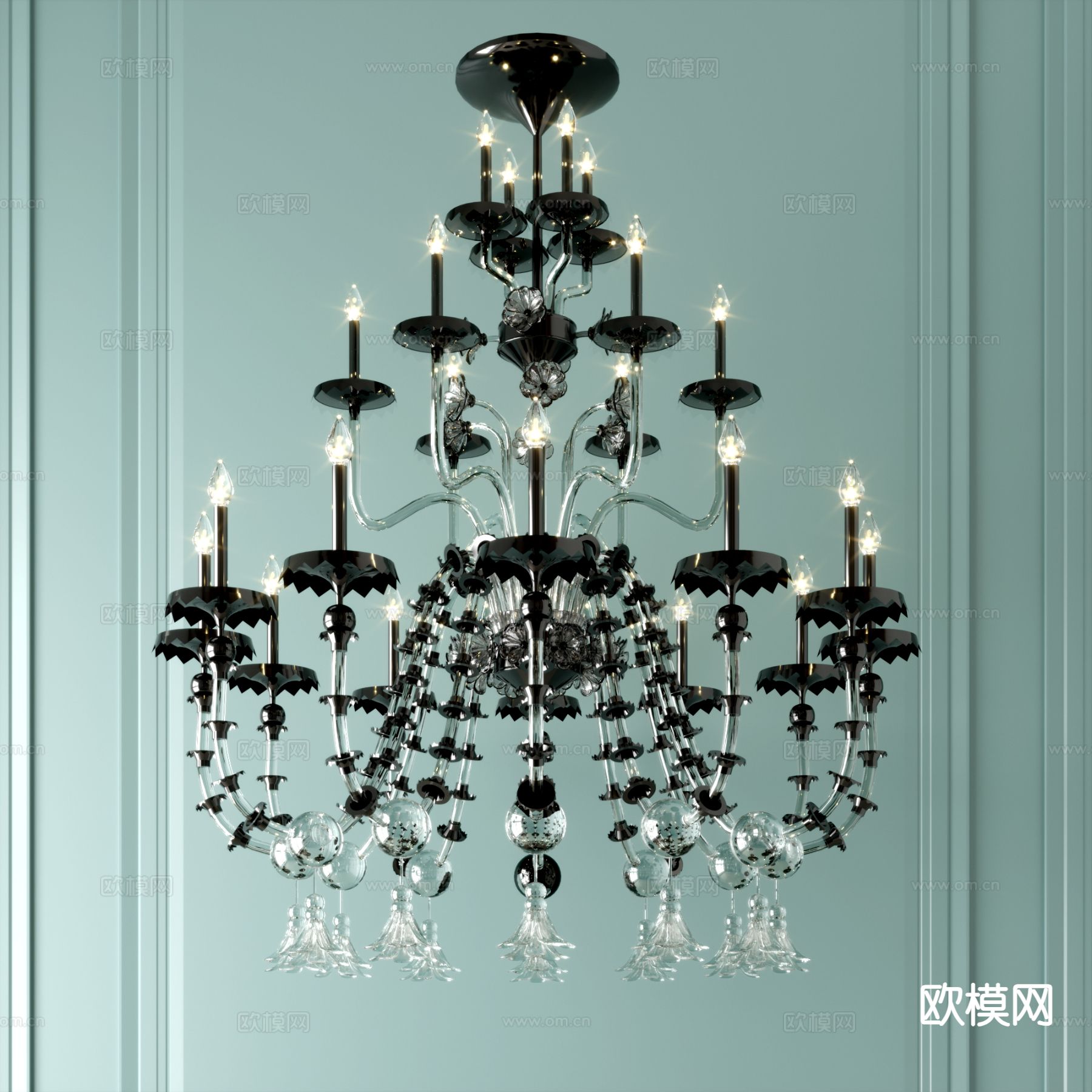 欧式水晶吊灯su模型下载（渲染图2）