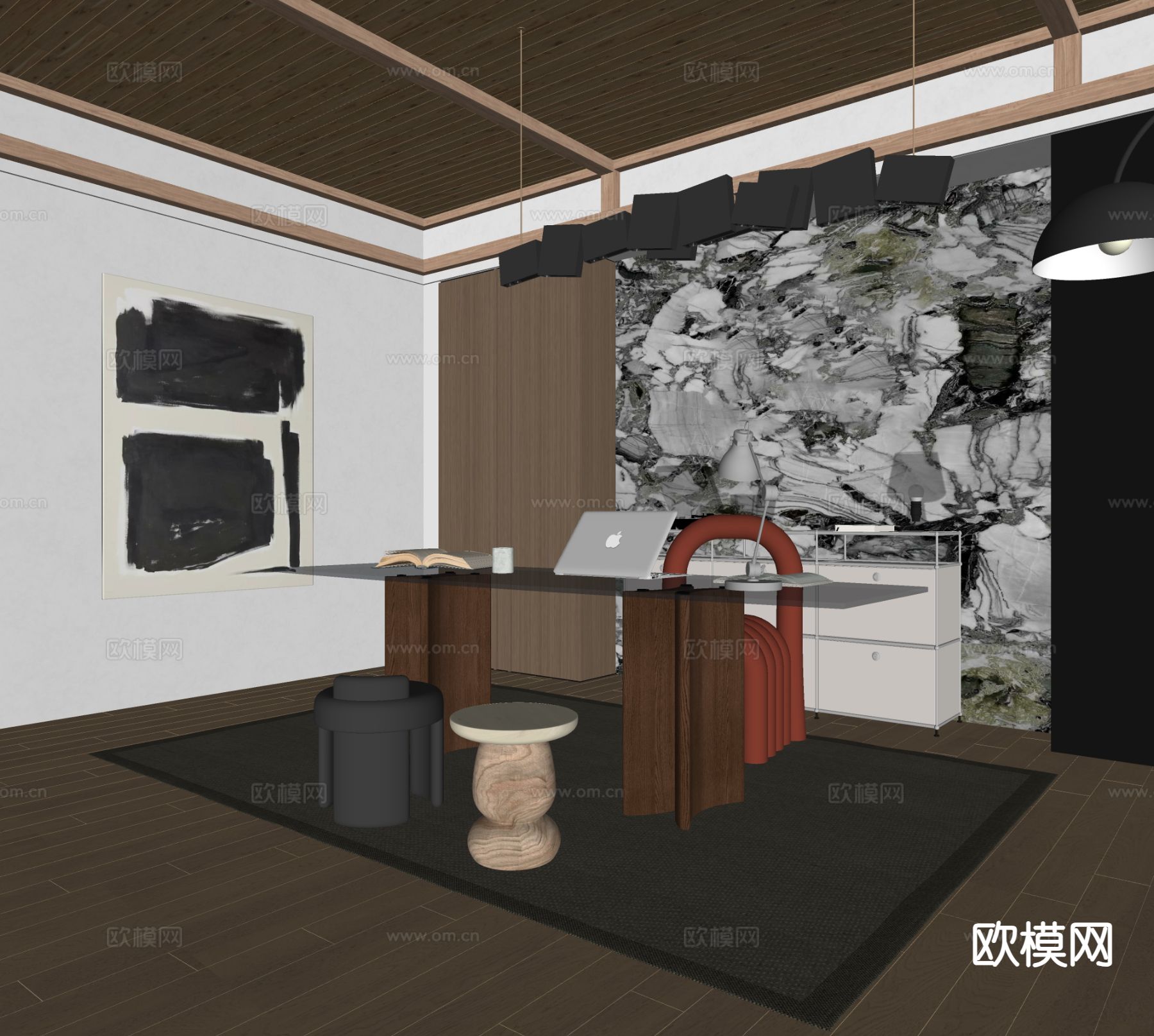 现代书房su模型下载（渲染图1）