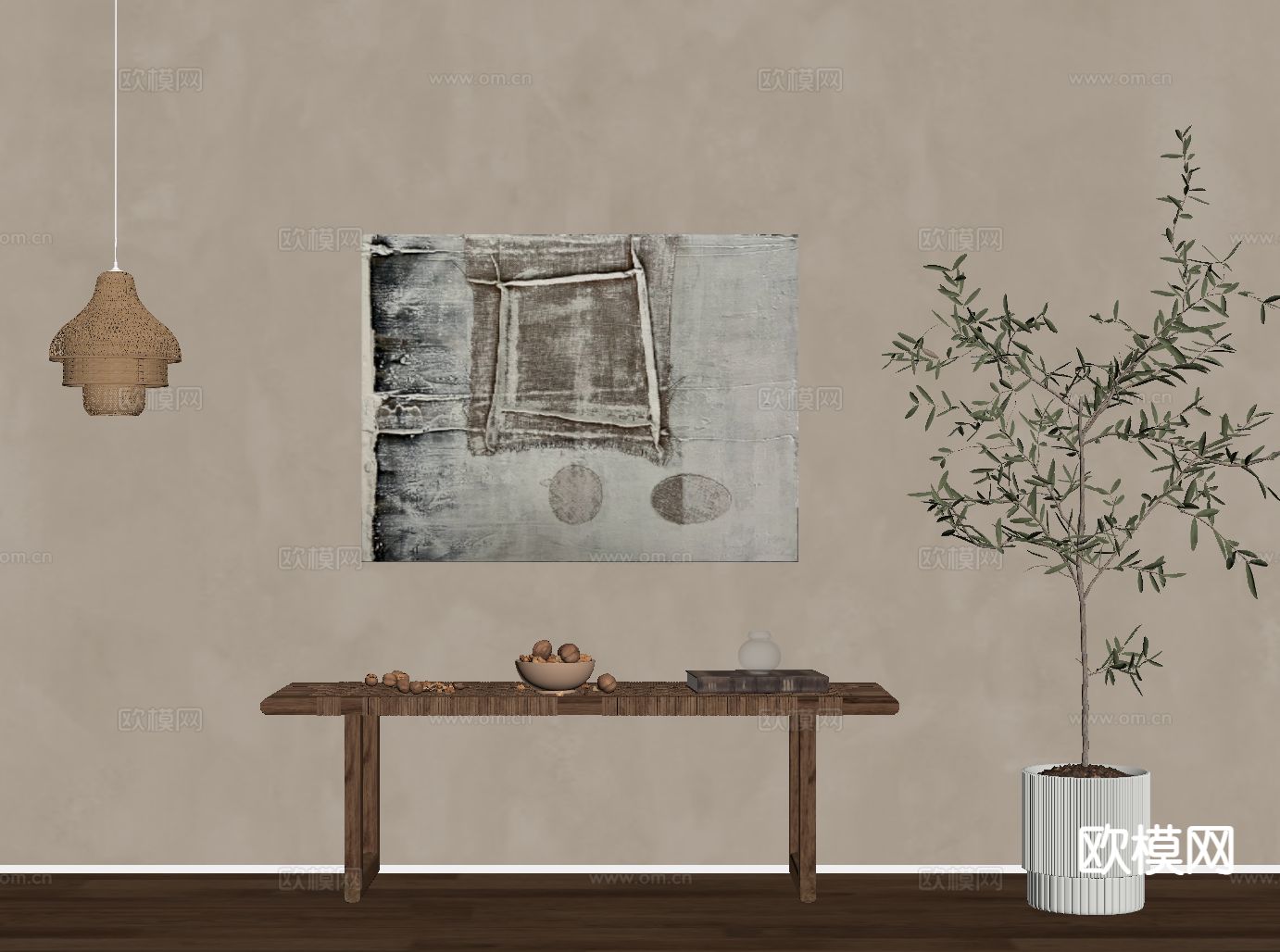 中古风长凳su模型下载（渲染图1）