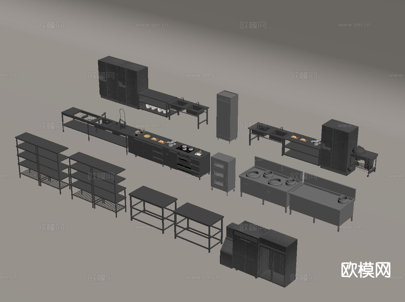 后厨设备 水槽 集成灶su模型下载（渲染图1）