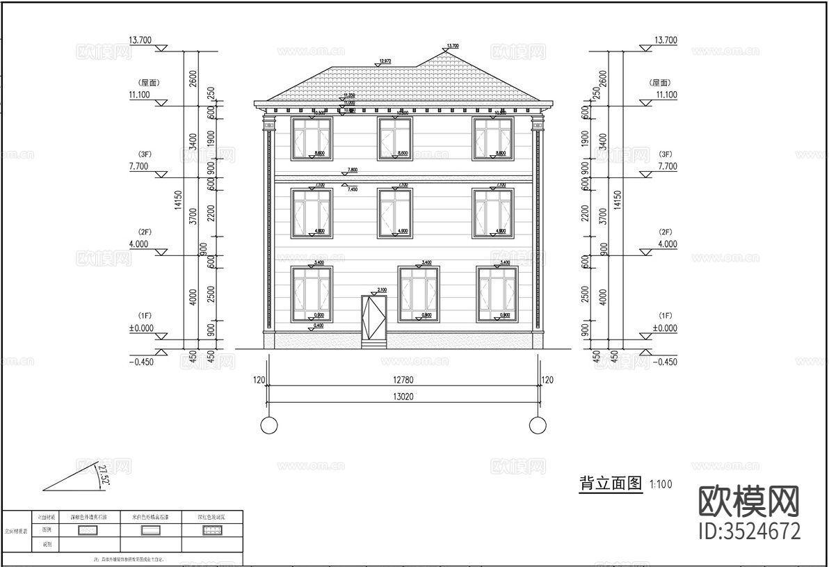 新中式三层独栋别墅建筑cad平面图下载（渲染图9）