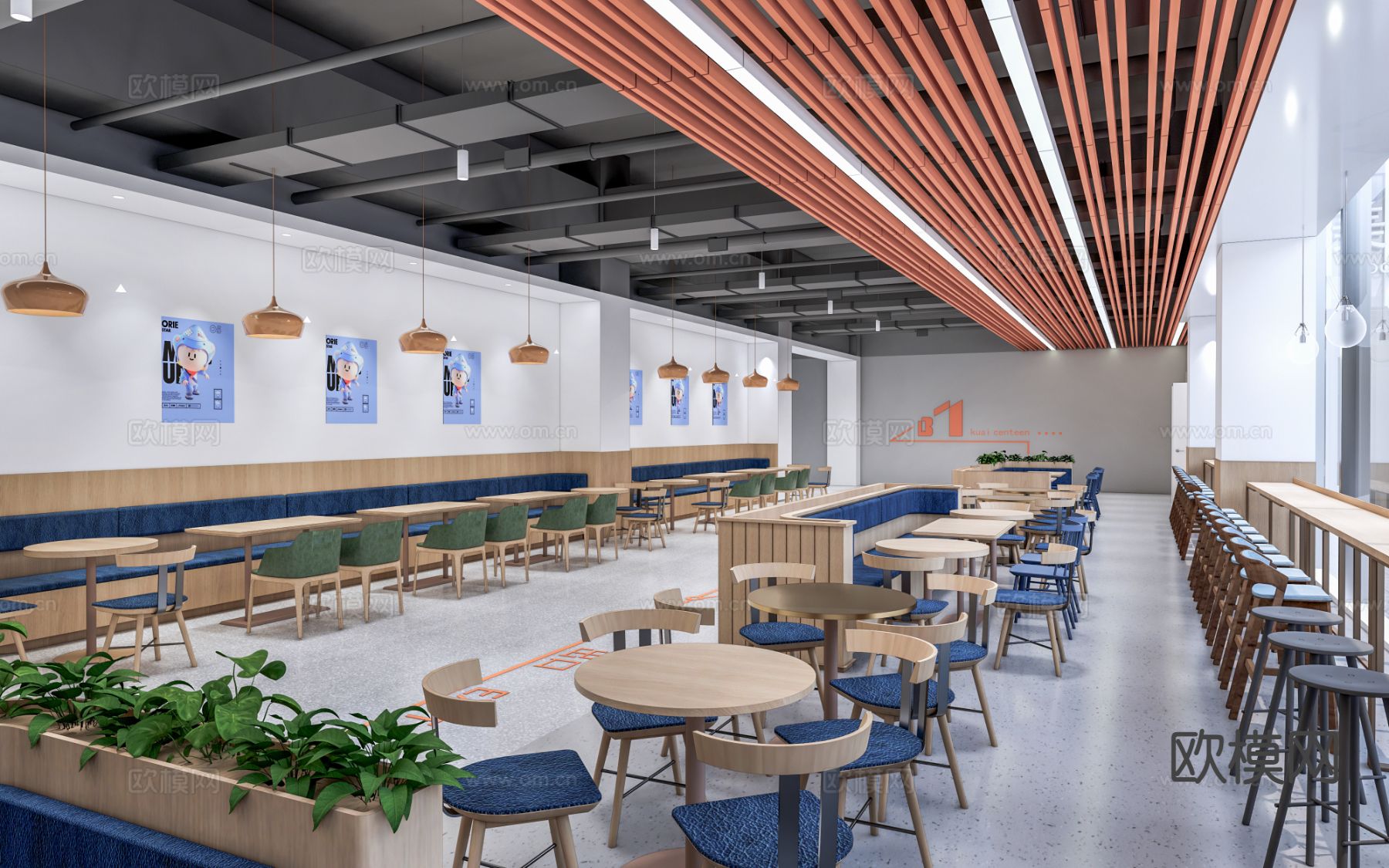 公司食堂 员工食堂su模型下载（渲染图2）