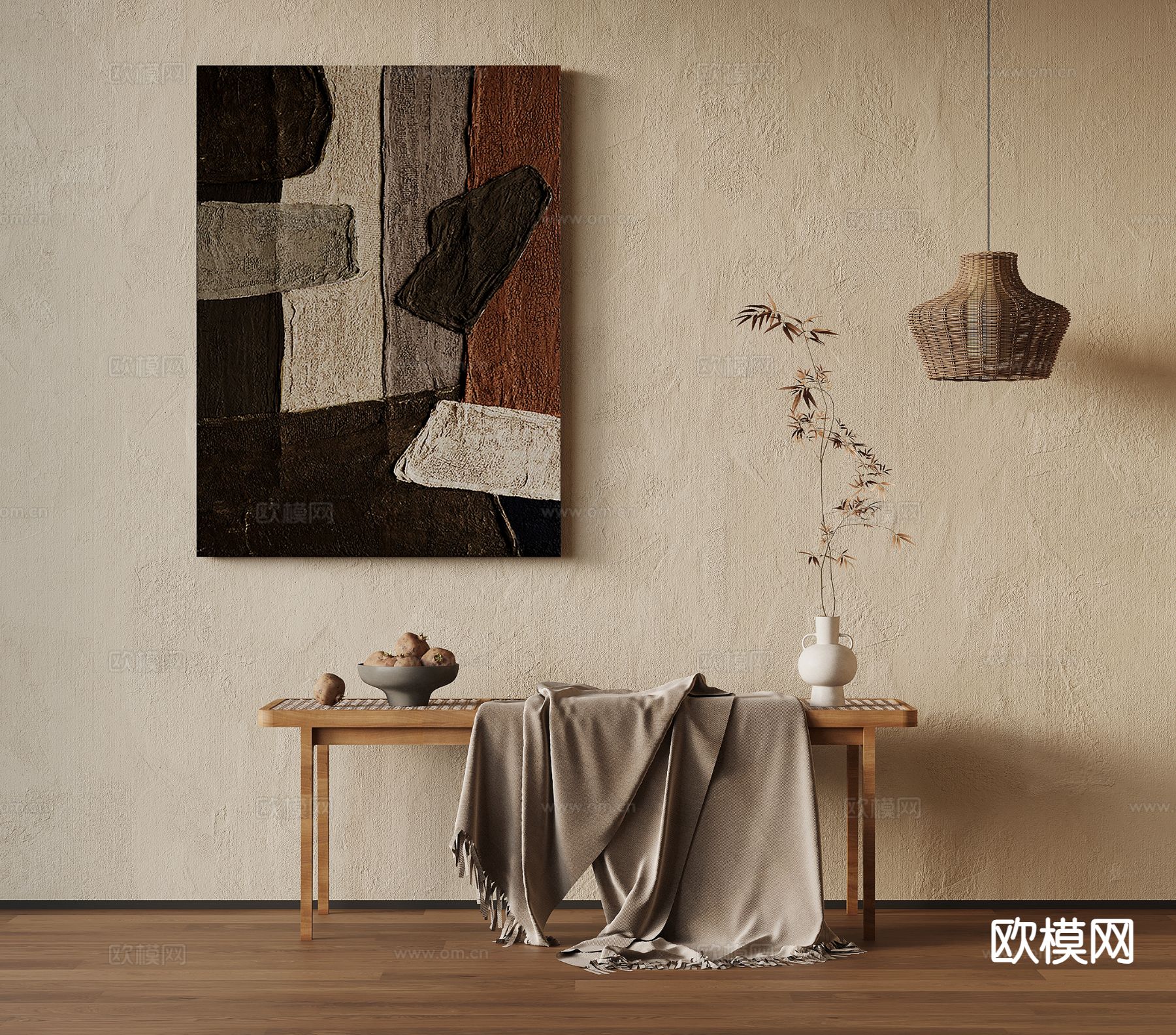 中古风长凳su模型下载（渲染图2）