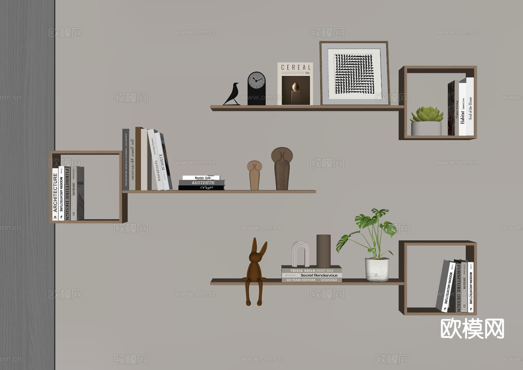 书架 墙上置物架su模型下载（渲染图1）