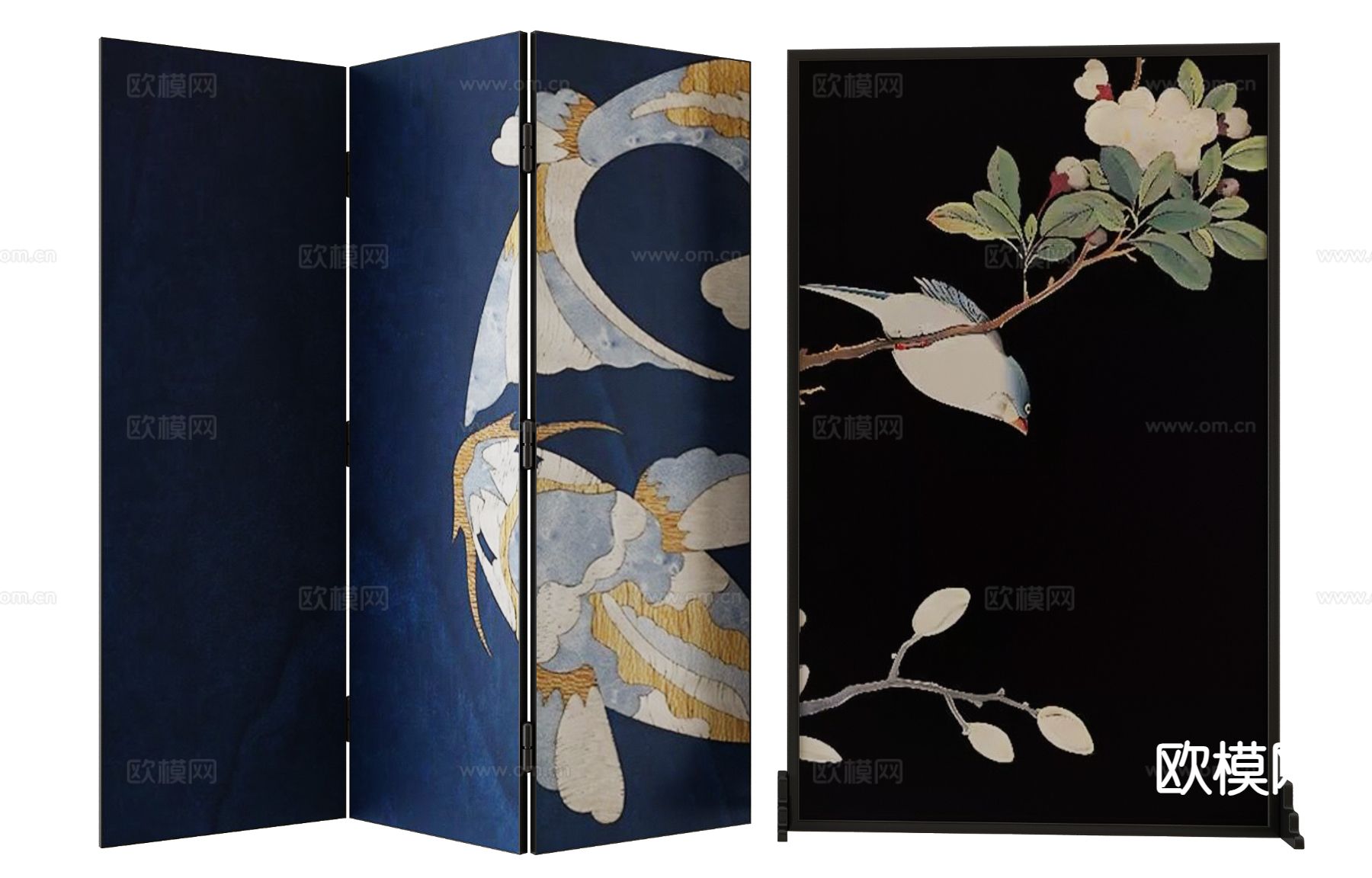 中古风折叠屏风3d模型下载