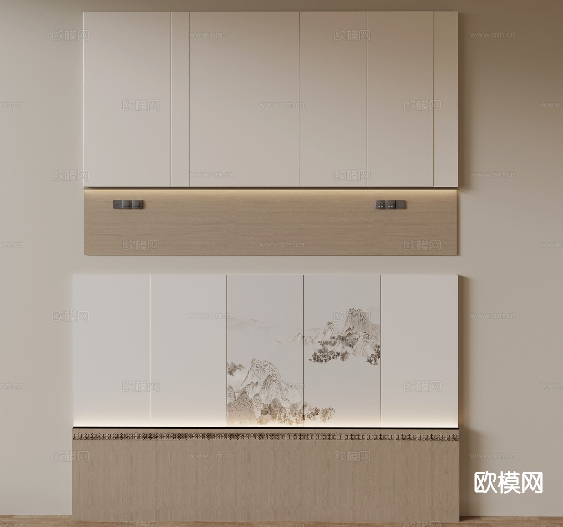 新中式背景墙 床头背景 沙发背景3d模型