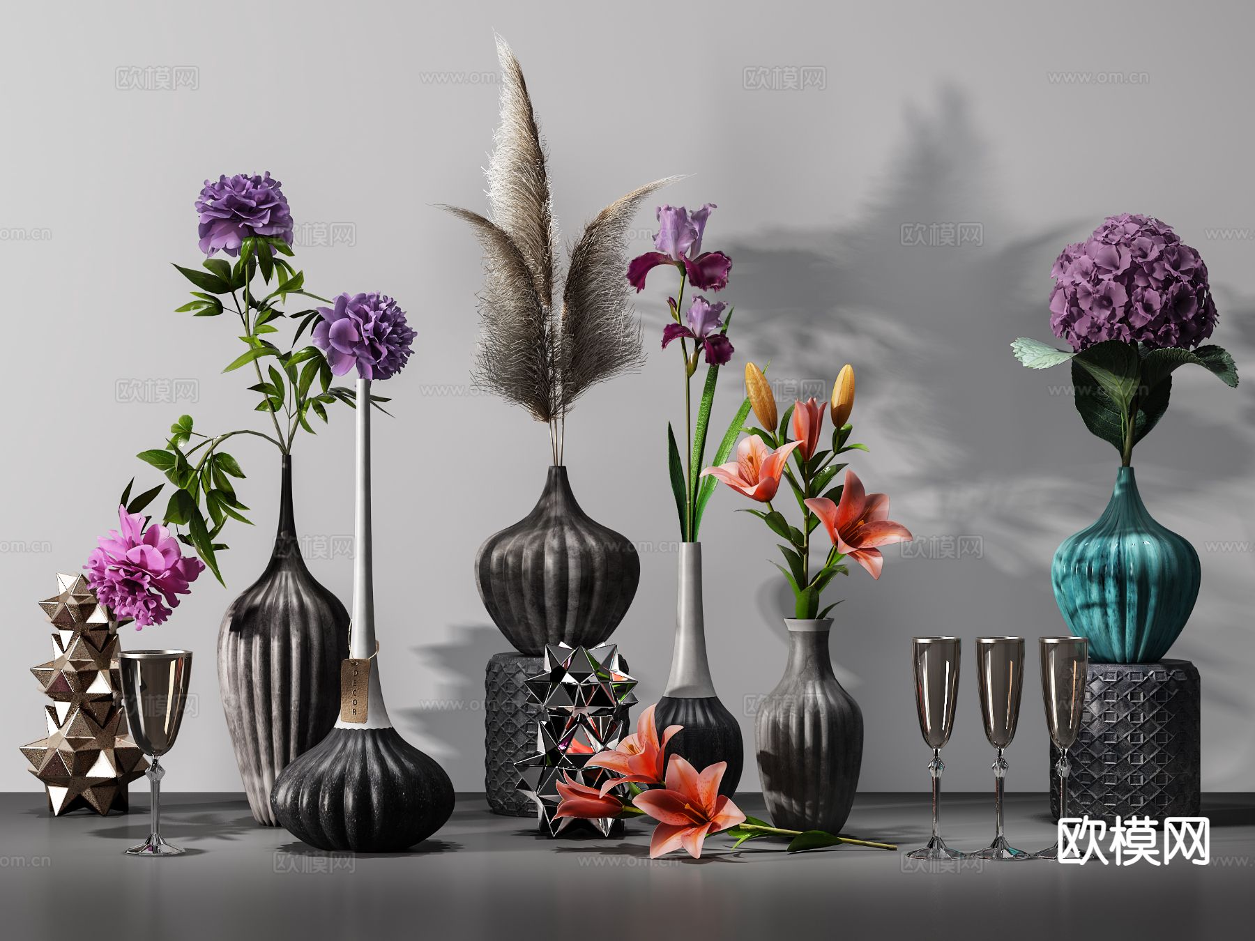 花瓶 花艺 插花 鲜花3d模型