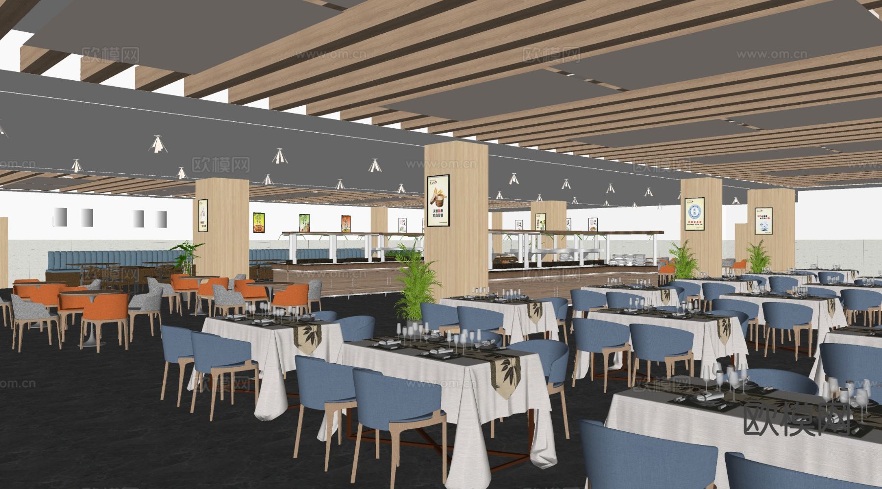 公司食堂 员工食堂su模型下载（渲染图1）