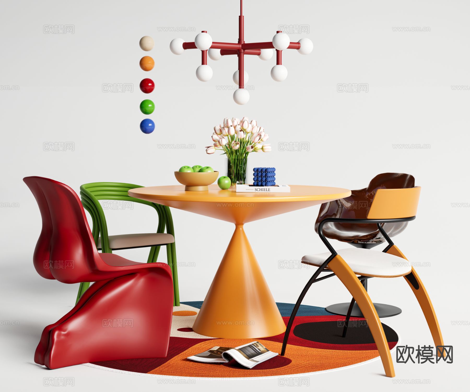 孟菲斯餐桌椅su模型下载（渲染图2）