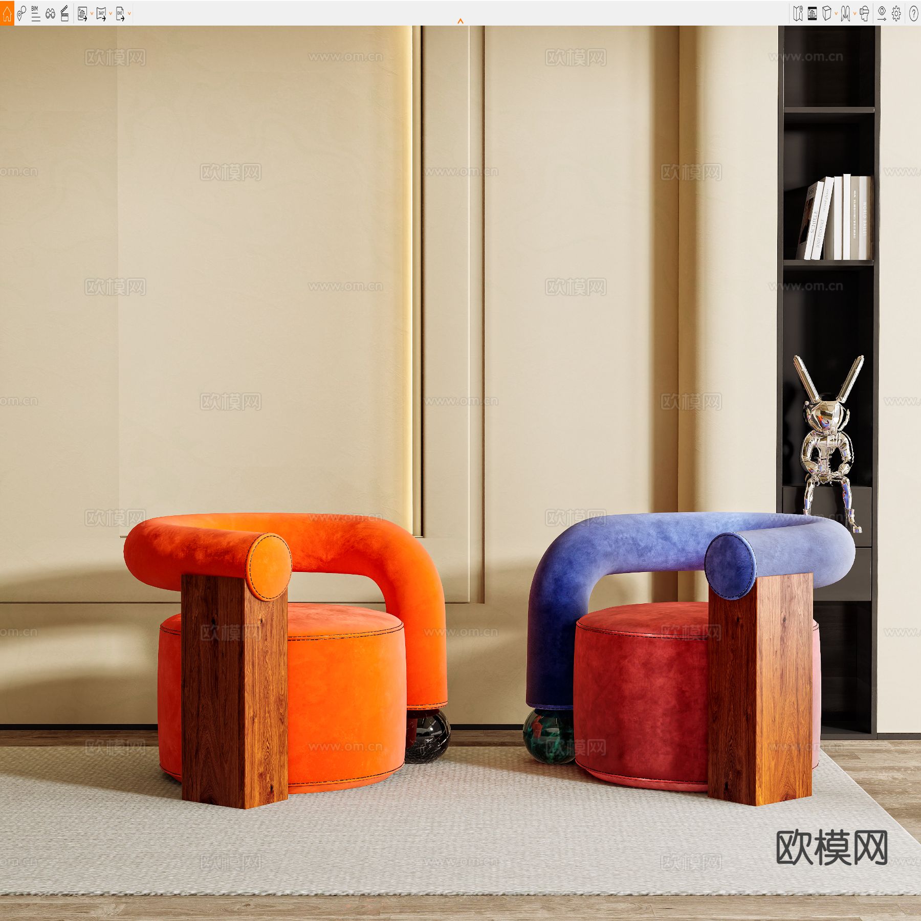 孟菲斯椅子 休闲椅su模型下载（渲染图3）