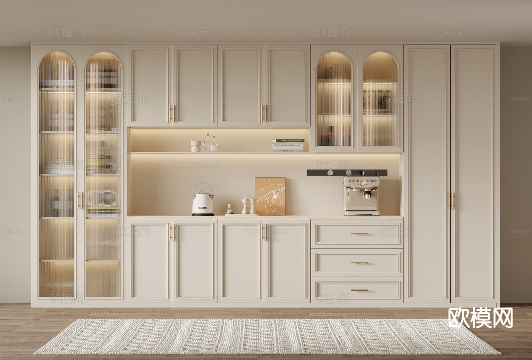 奶油风酒柜 餐边柜su模型下载（渲染图2）