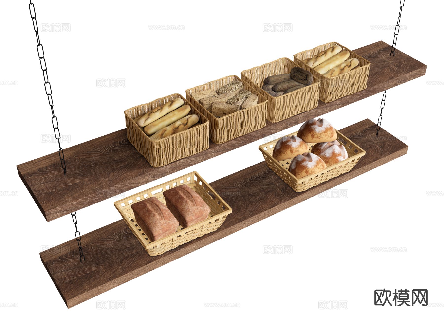 食物面包 法棍 层板架su模型下载（渲染图2）