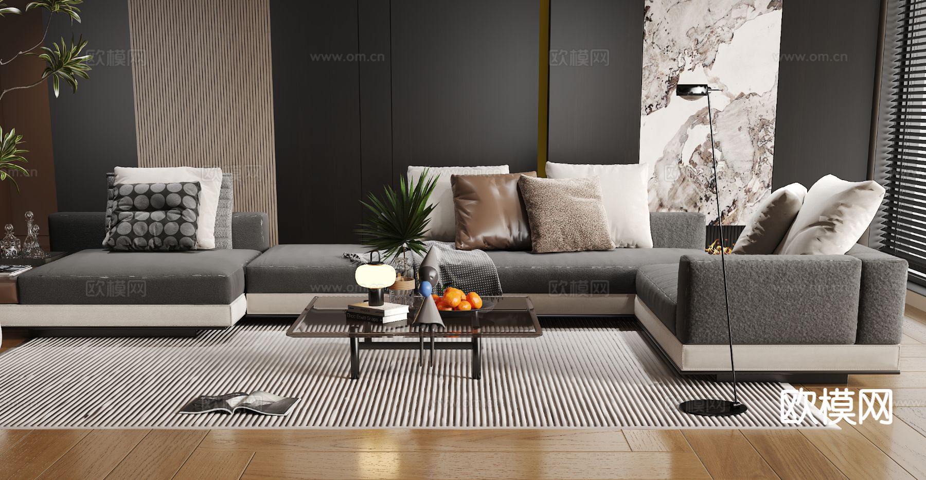 意式多人沙发su模型下载（渲染图2）