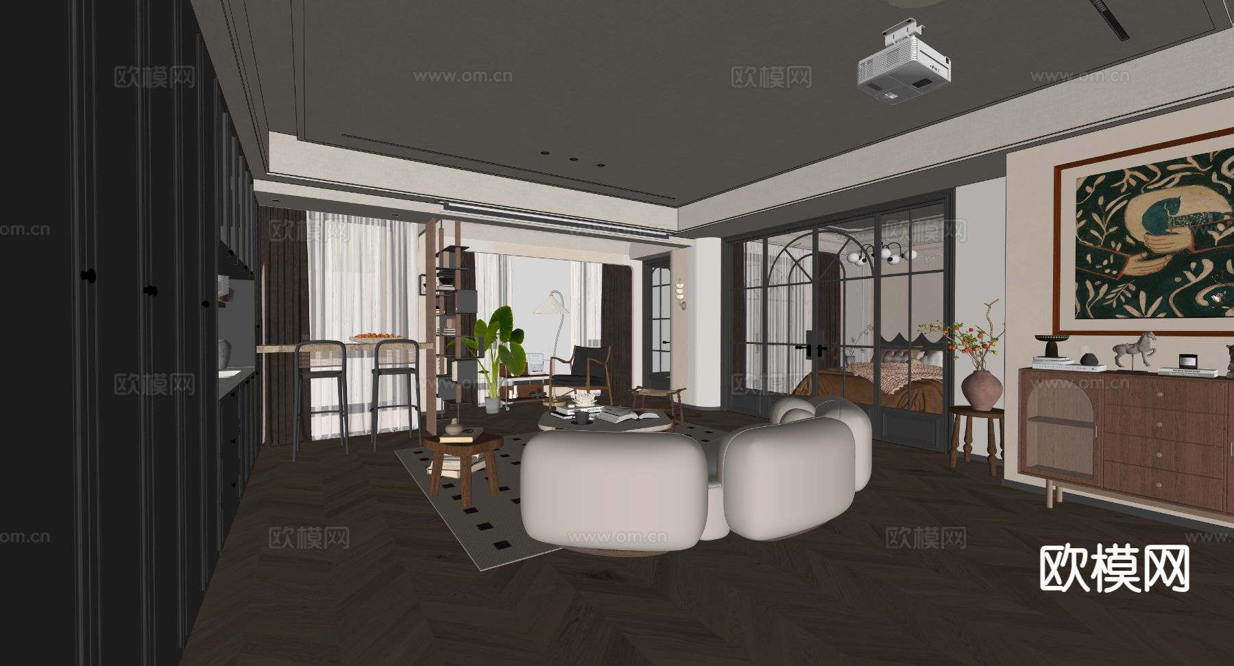 法式客餐厅su模型下载（渲染图1）