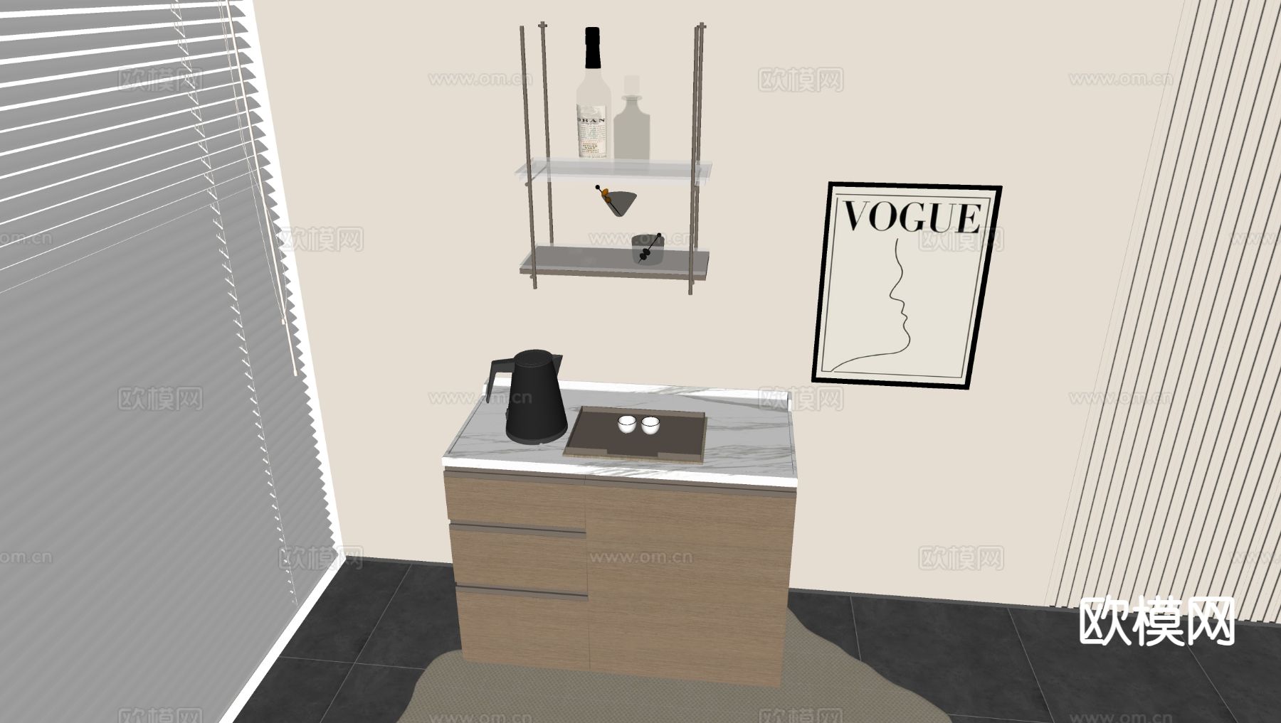 北欧玄关收纳柜su模型下载（渲染图1）