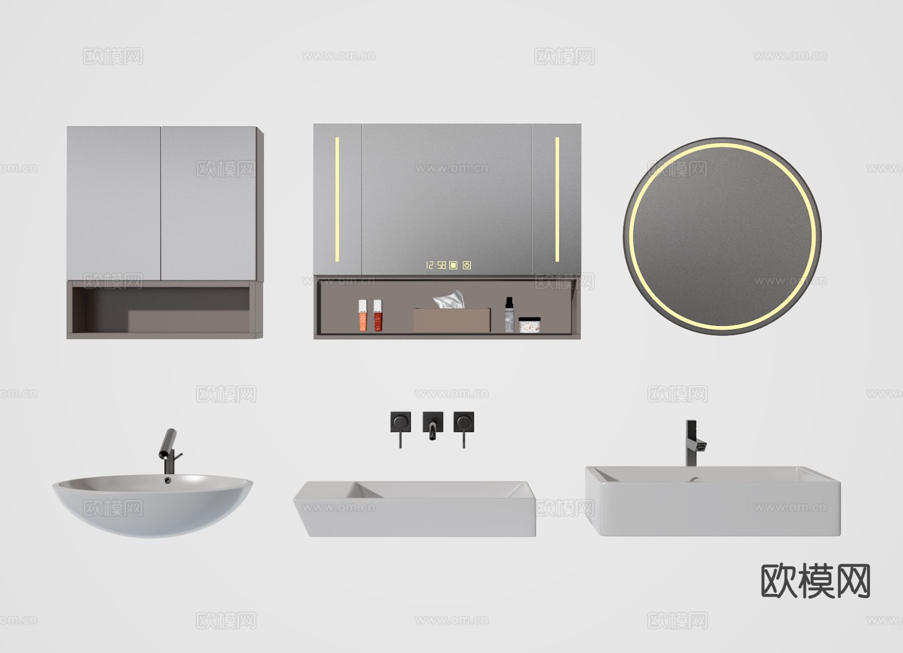 悬空台盆 洗手台 洗手盆 浴室镜su模型下载（渲染图2）