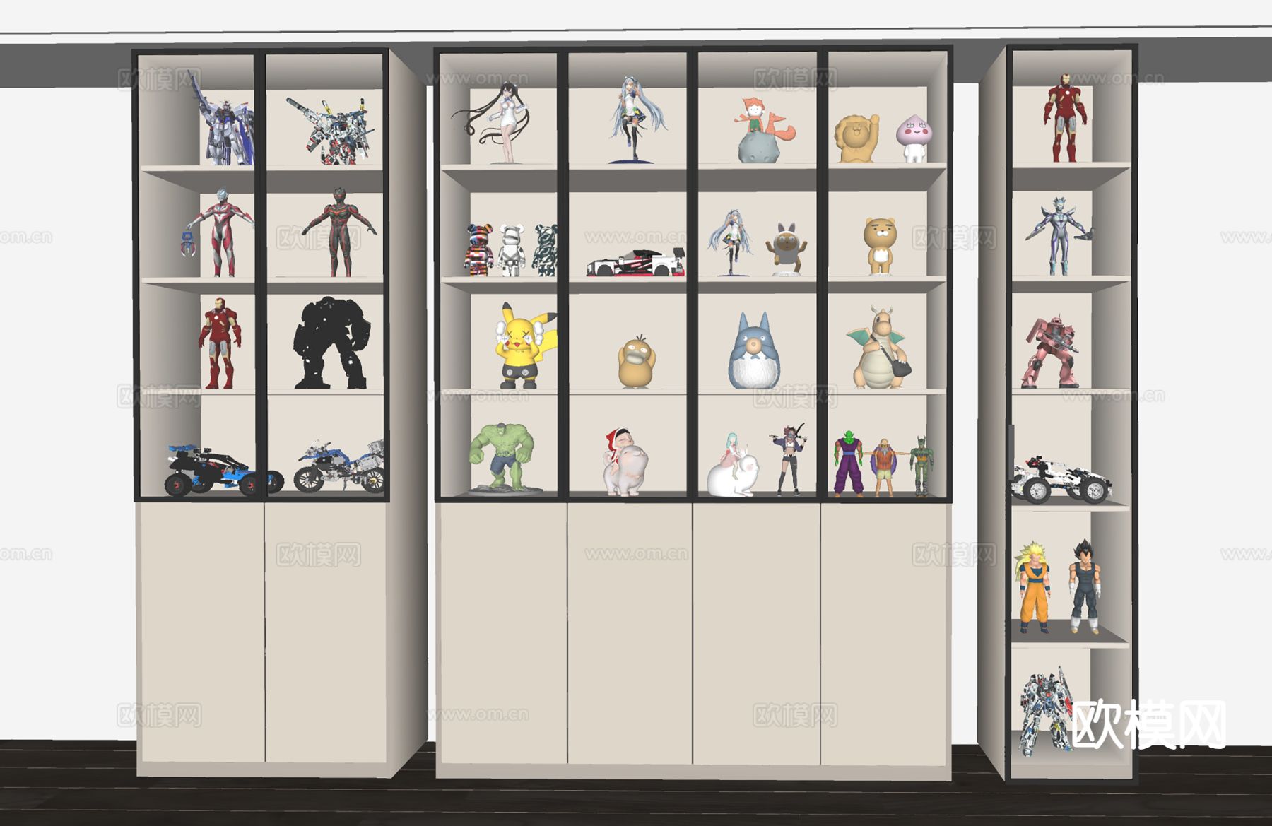 现代手办柜 装饰柜su模型下载（渲染图1）