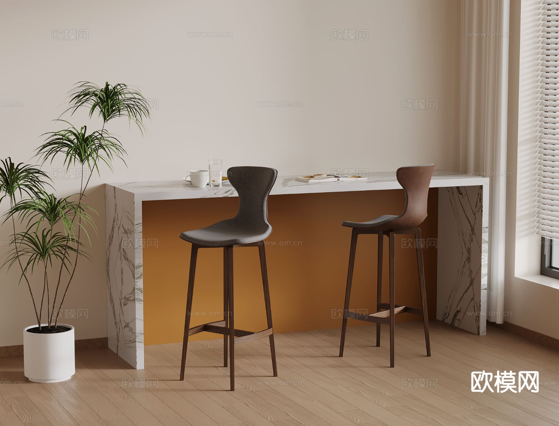 现代吧台 吧椅su模型下载（渲染图2）