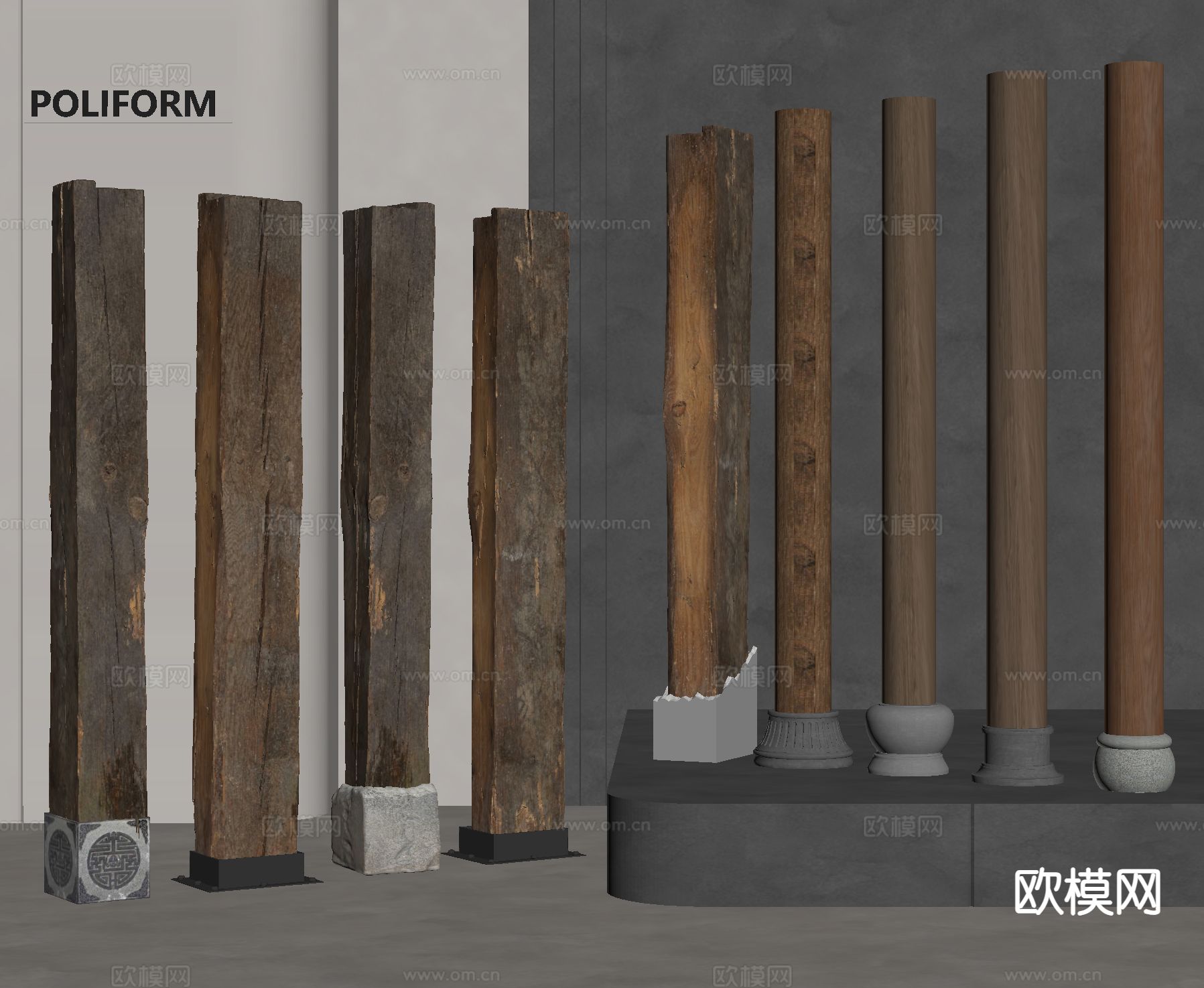 侘寂柱头 柱子su模型下载（渲染图1）