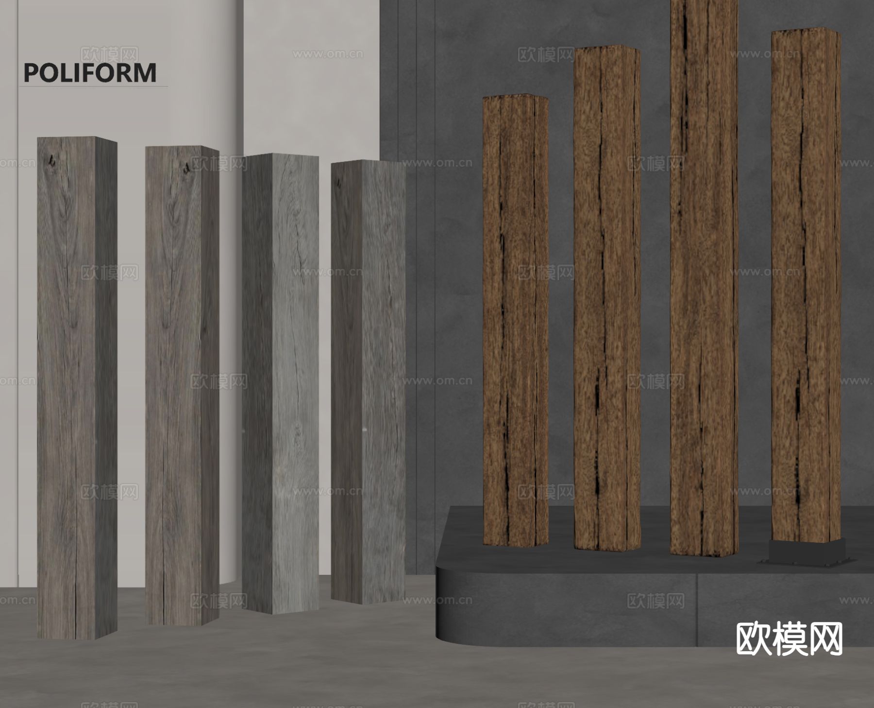 现代木头柱子su模型下载（渲染图1）