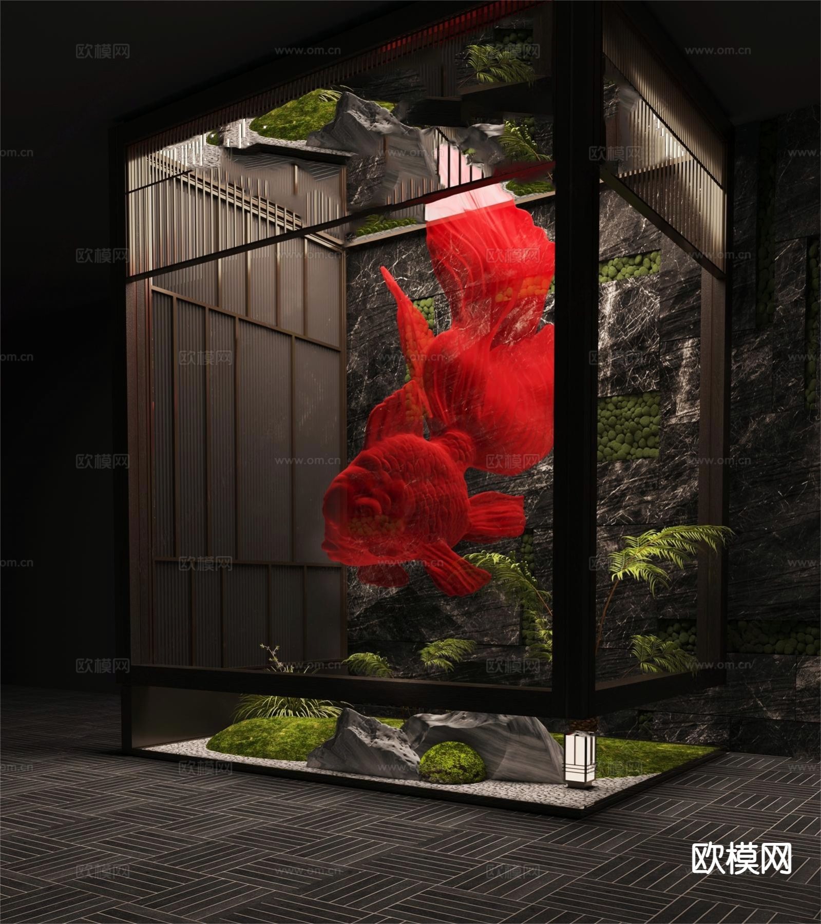 现代大堂装置 艺术装置 金鱼雕塑3d模型下载