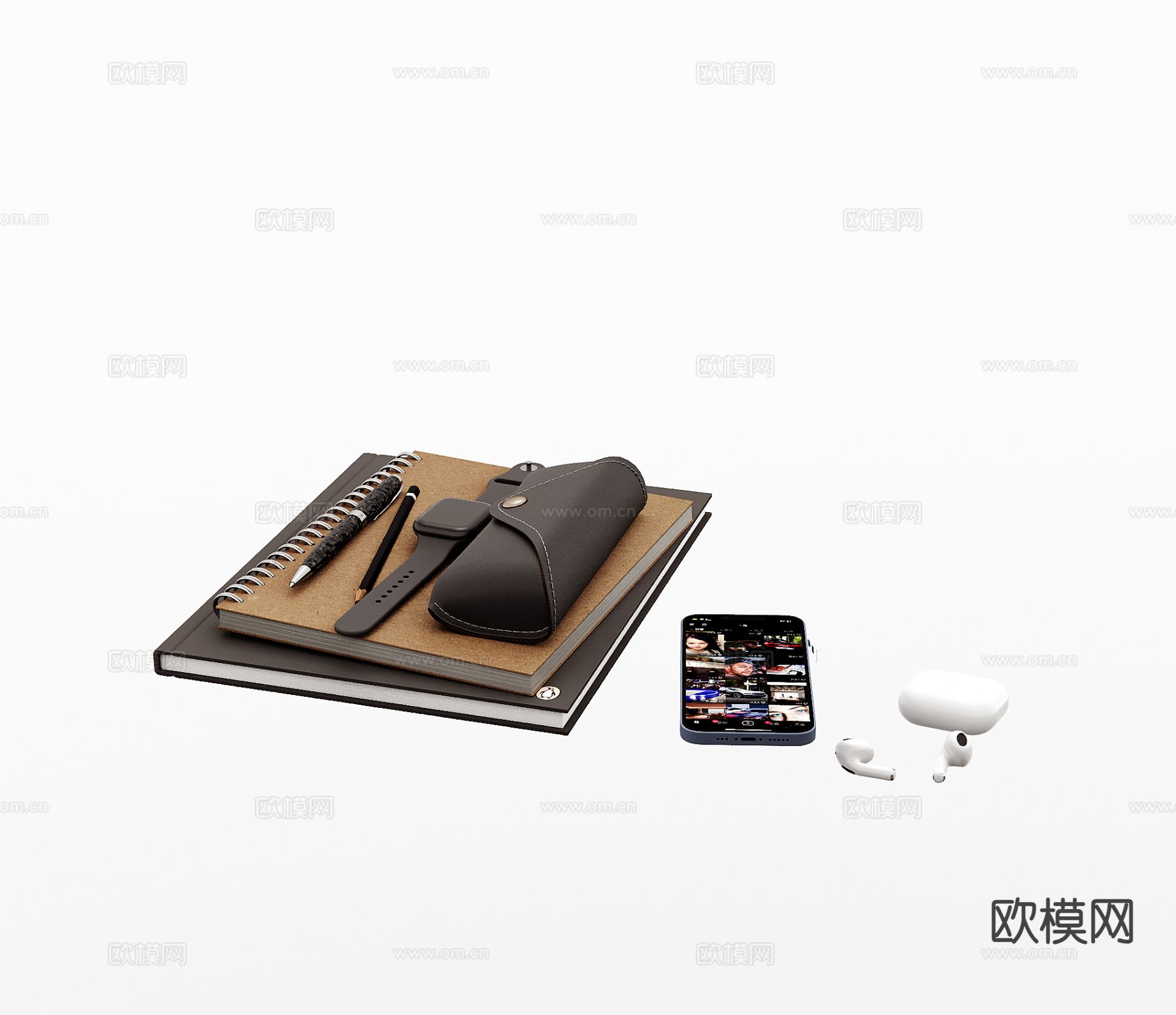 办公用品 笔记本 签字笔su模型下载（渲染图2）