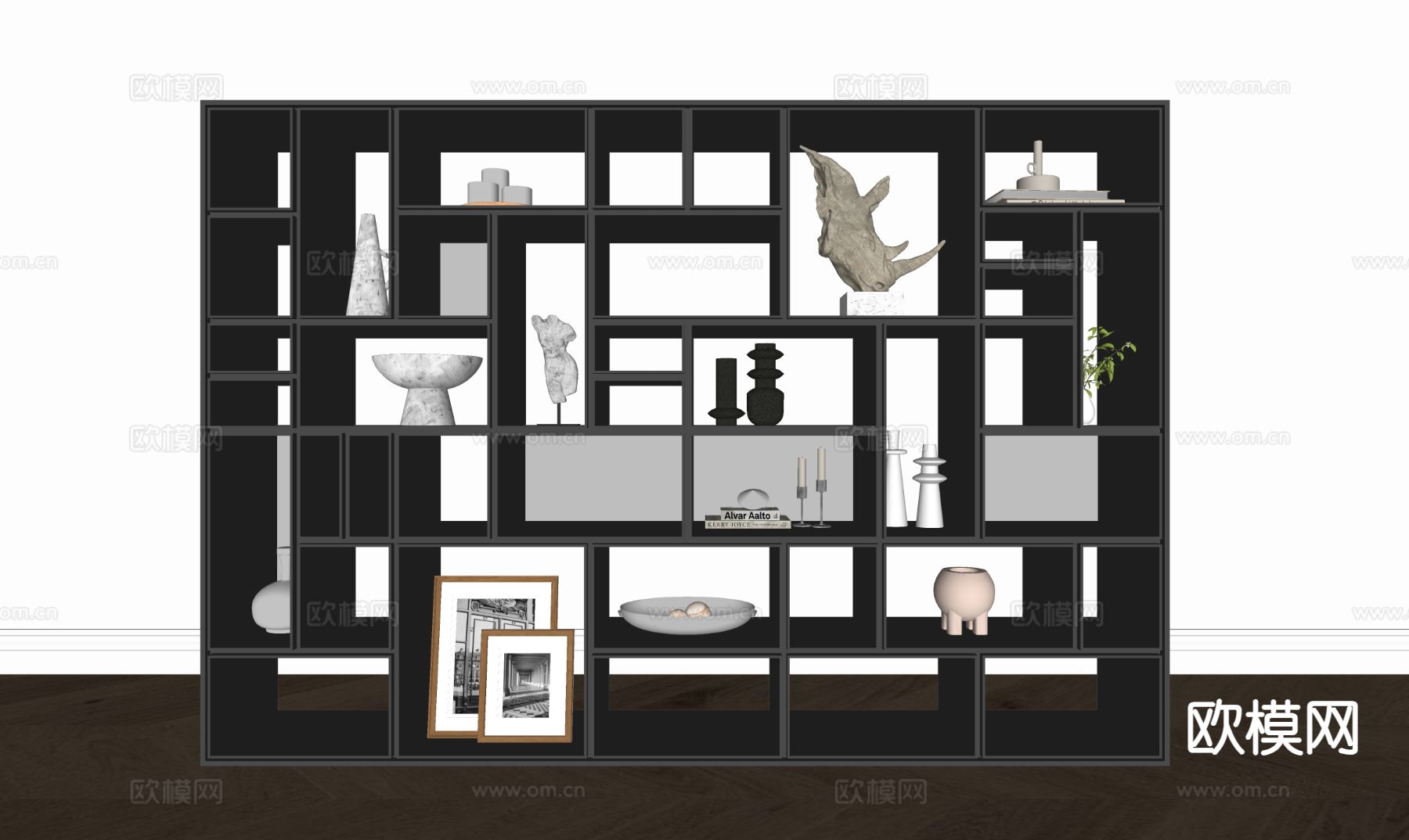 现代书柜 书架su模型下载（渲染图1）