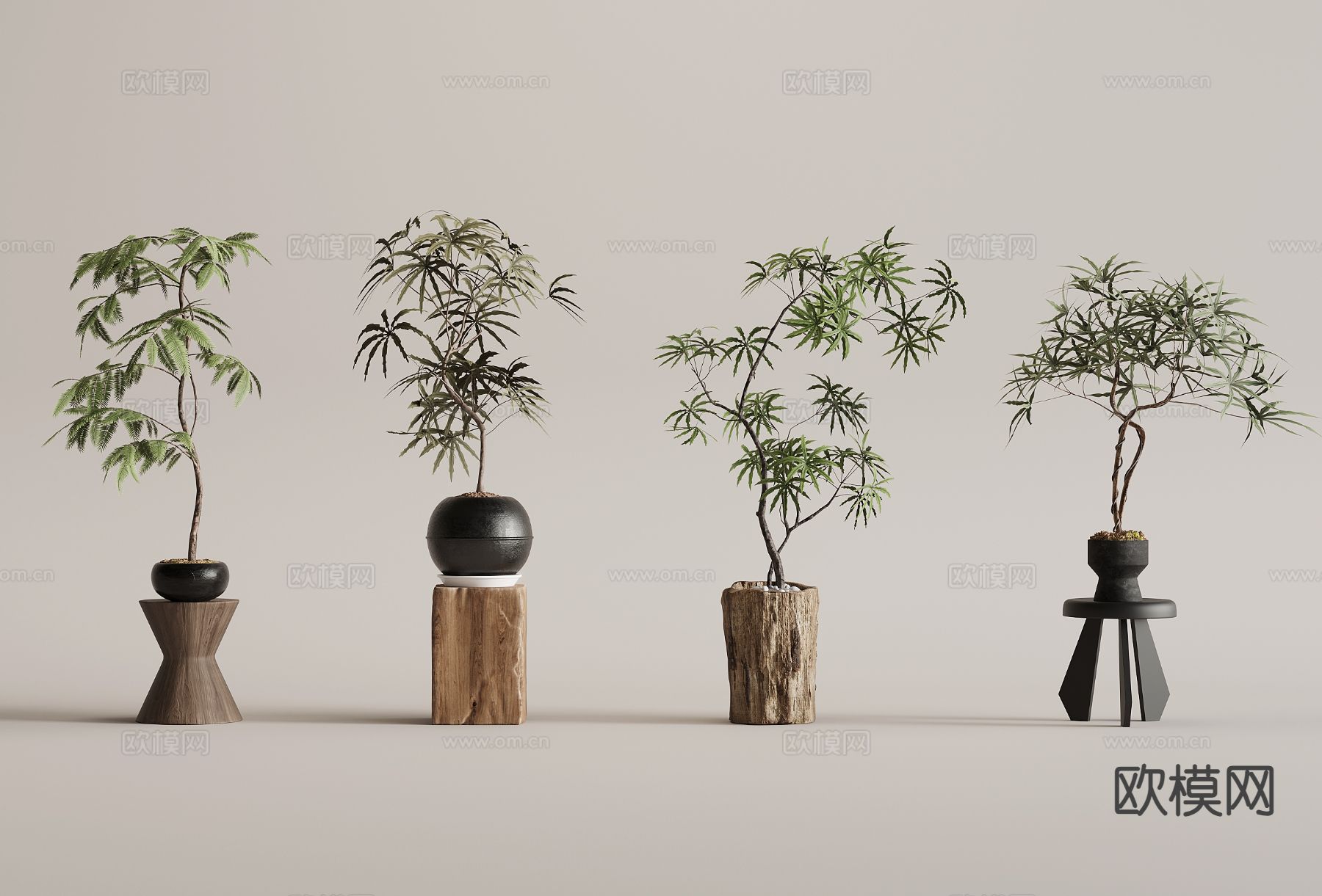 中古风盆栽 盆景 绿植su模型下载（渲染图2）