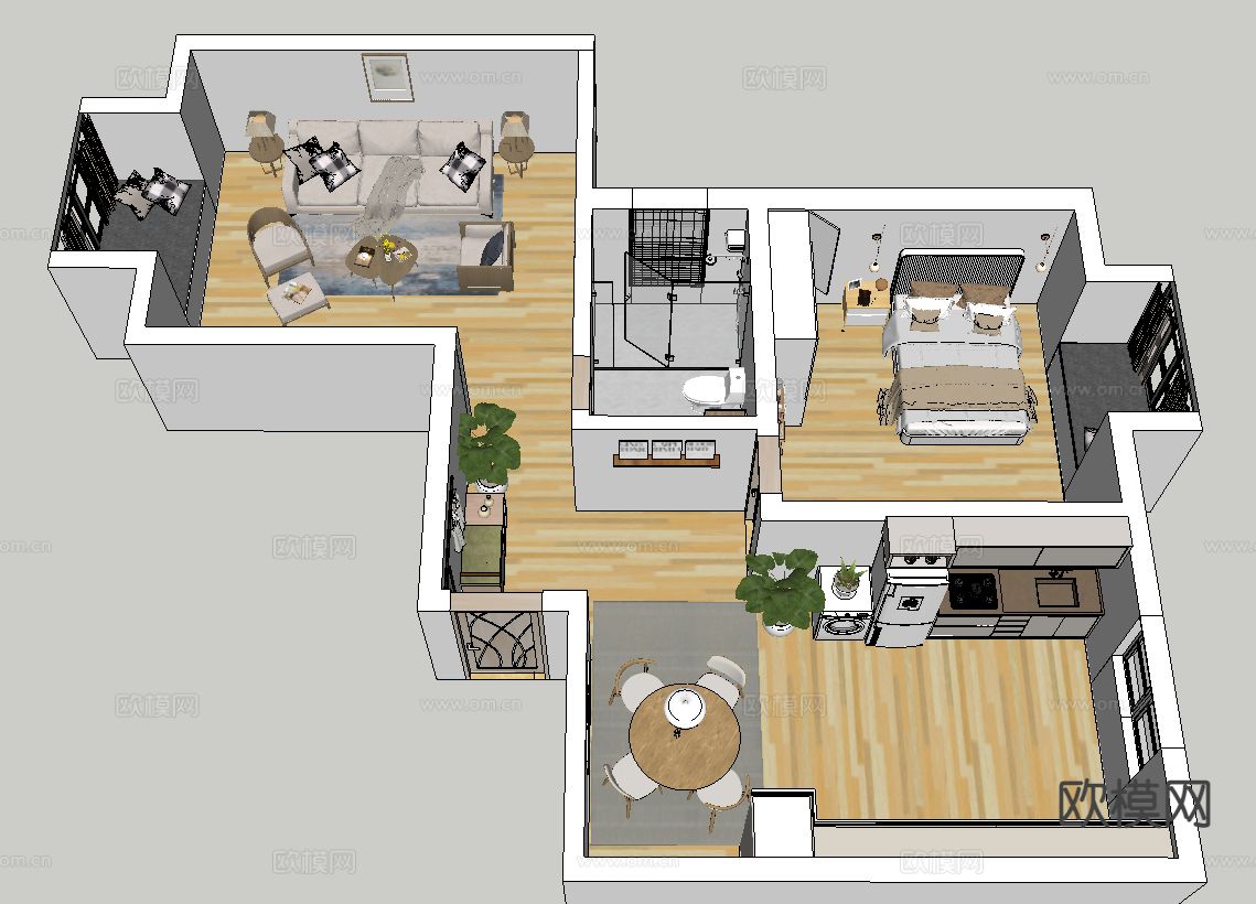 公寓 平层su模型下载