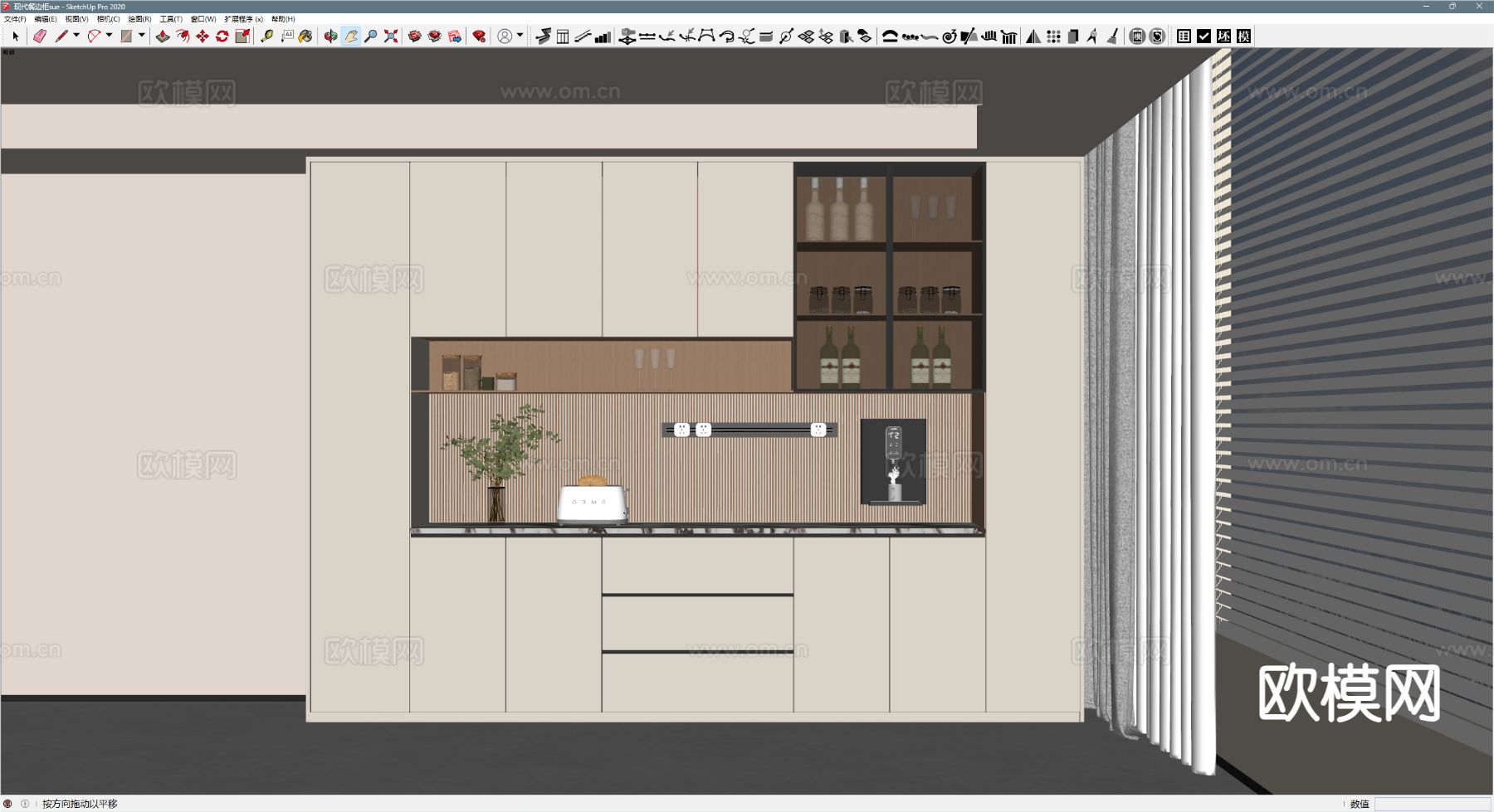 现代酒柜su模型下载（渲染图1）