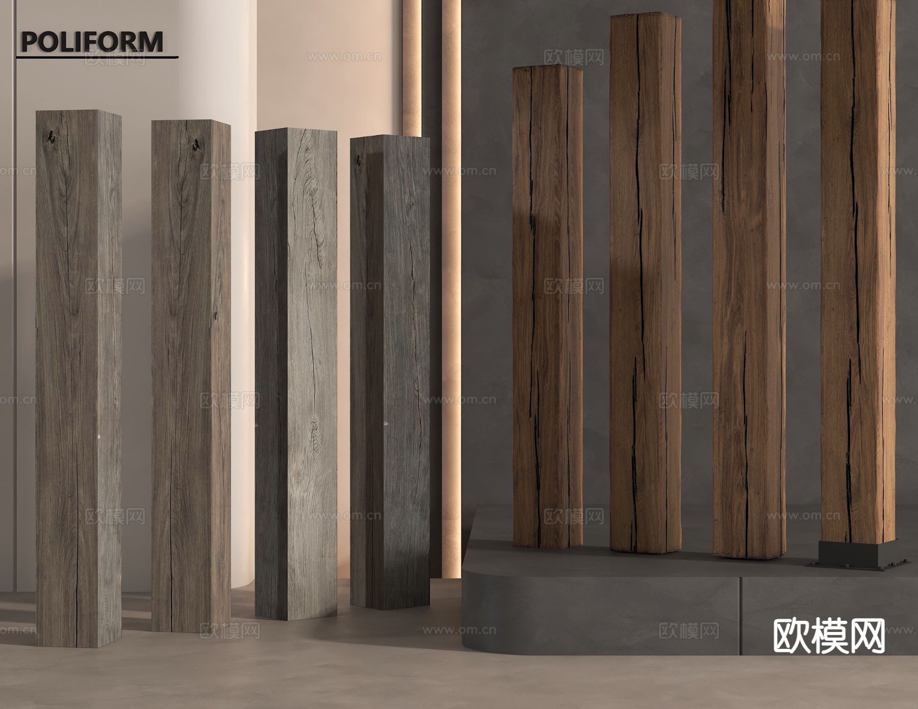 现代木头柱子su模型下载（渲染图2）